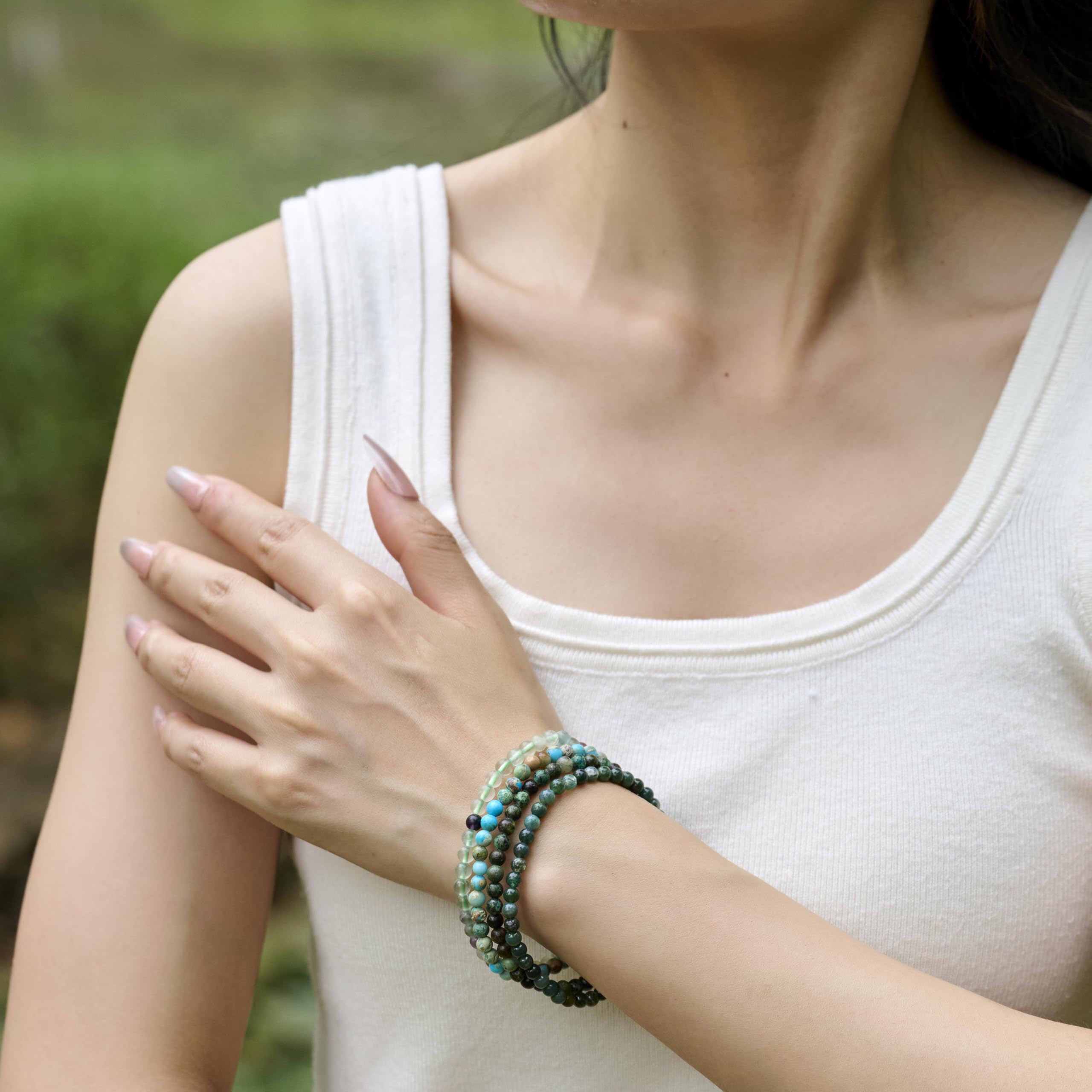 Bivei Braccialetto di Cristallo per Donna 4mm Perle Pietra Semipreziosa Naturale Elastico Estensibile Gioiello Regalo Yoga