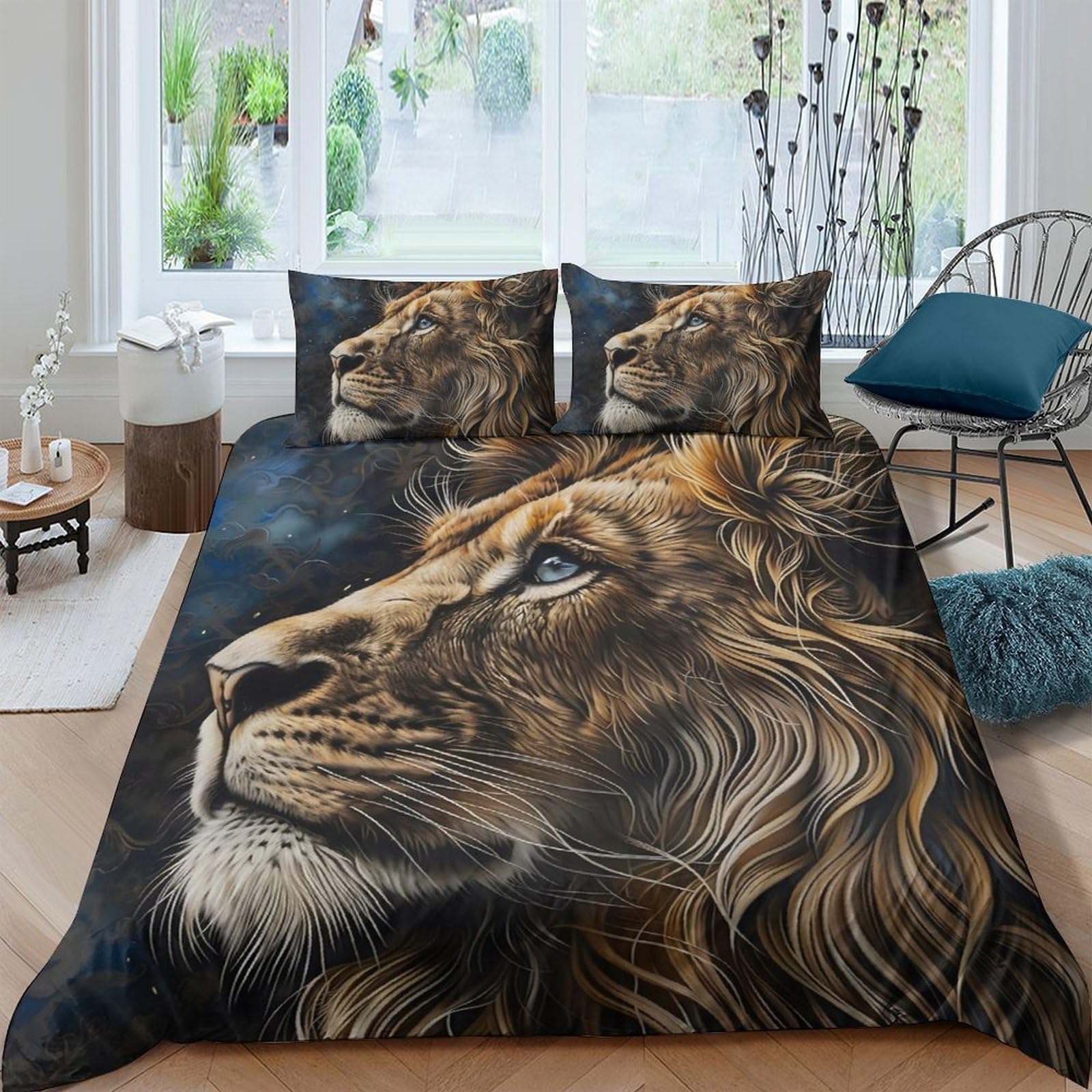 Ctjqhvkz Style-2 3D Printed Majestic Lion Fitted Sheet Microfiber Soft Durable Golden Mane Bed Cover For Bedroom Guest Room Decor Single（135X200cm）