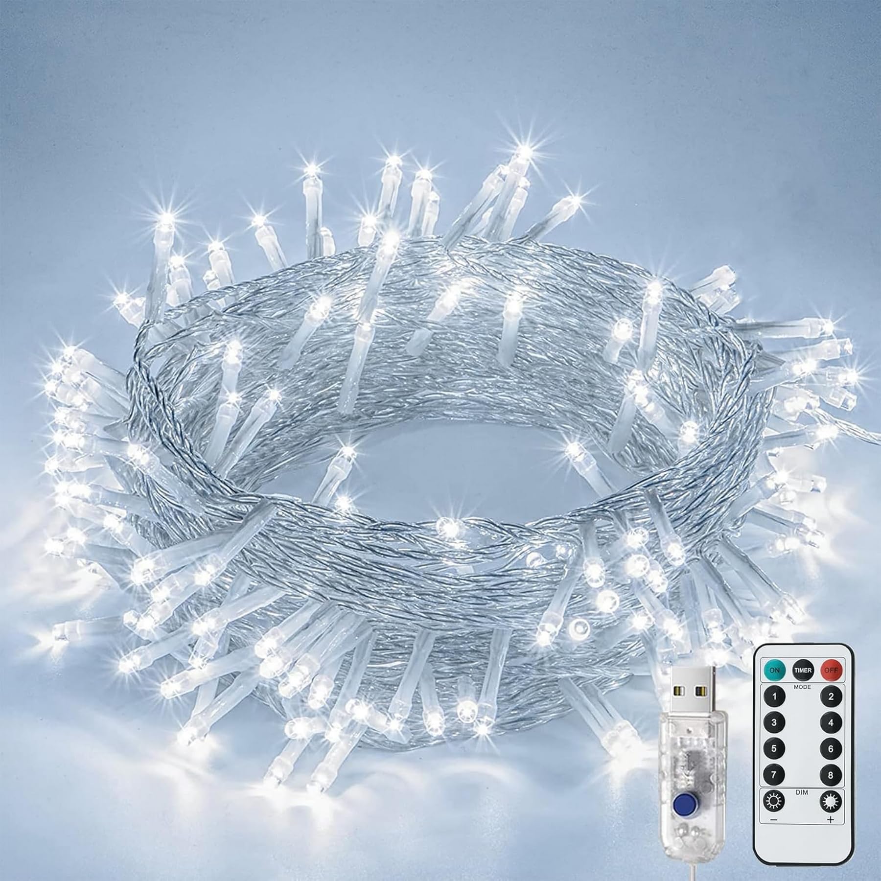 Lityby Cool White Fairy Lights Usb Powered,13M/42Ft 120Led Fairy Lights Waterproof | 8 Modes Remote Control Indoor/Outdoor Bright String Lights For Bedroom,Garden,Party,Wedding,Christmas Decorations(Cool White)