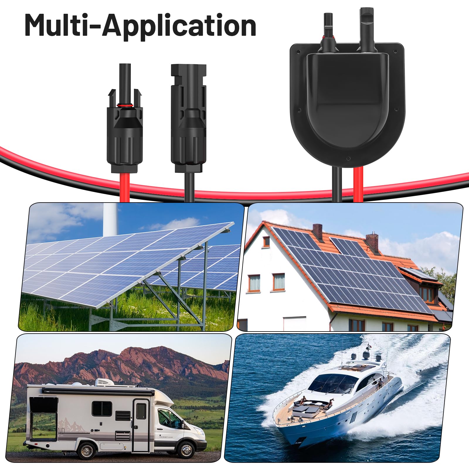 daitoku Entrada de prensaestopas solar con cable de extensión solar de 10 pies, 10 AWG, caja de conexiones solares MC4 conectores para paneles de techo en RV, barco, caravana, furgoneta, construcción