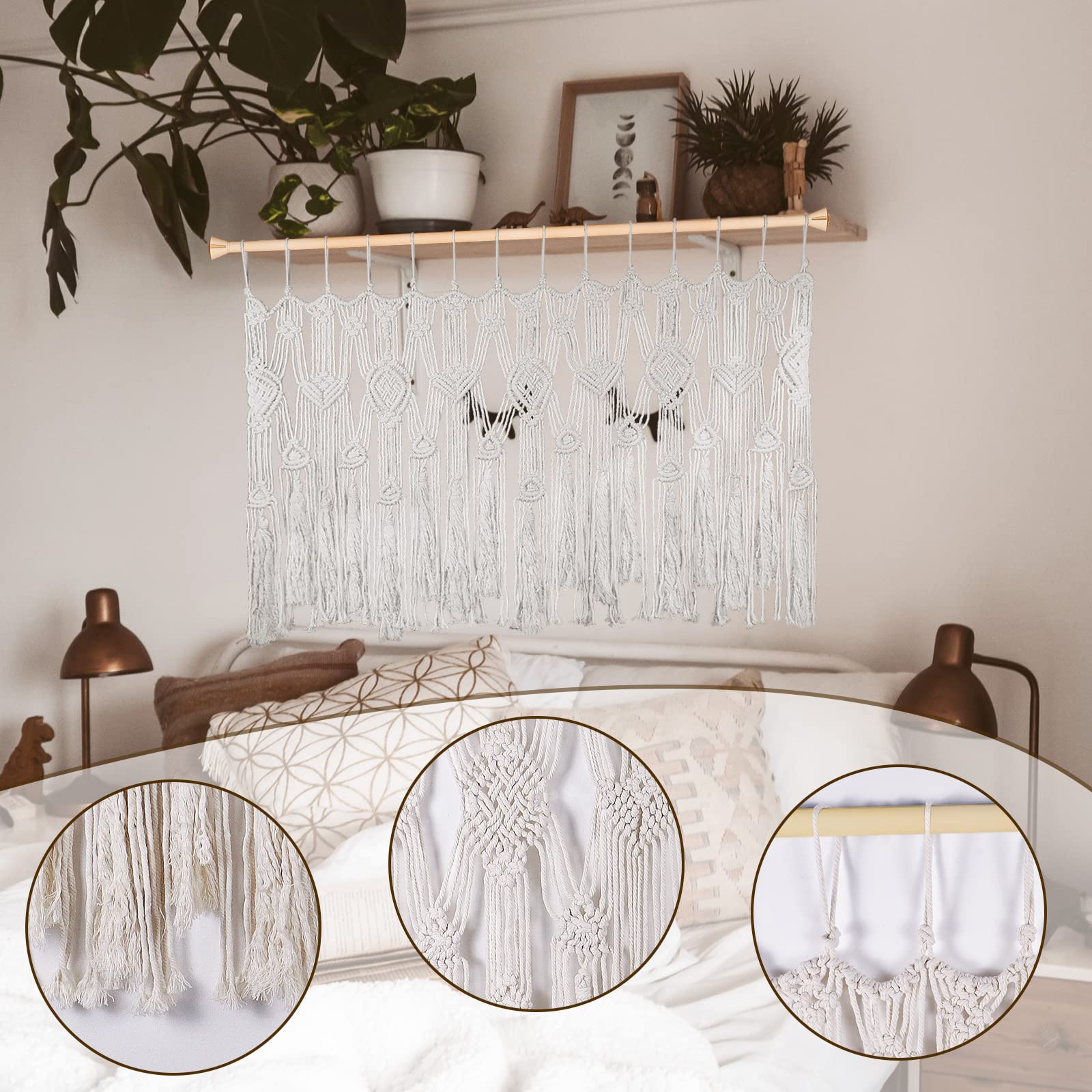 Cantonnière en macramé avec Perles pour fenêtre Kichen Boho Rideaux Courts à Suspendre audessus du lit Décoration Murale pour Chambre à Coucher, Salon, Cuisine, Salle de Bain 119 x 55