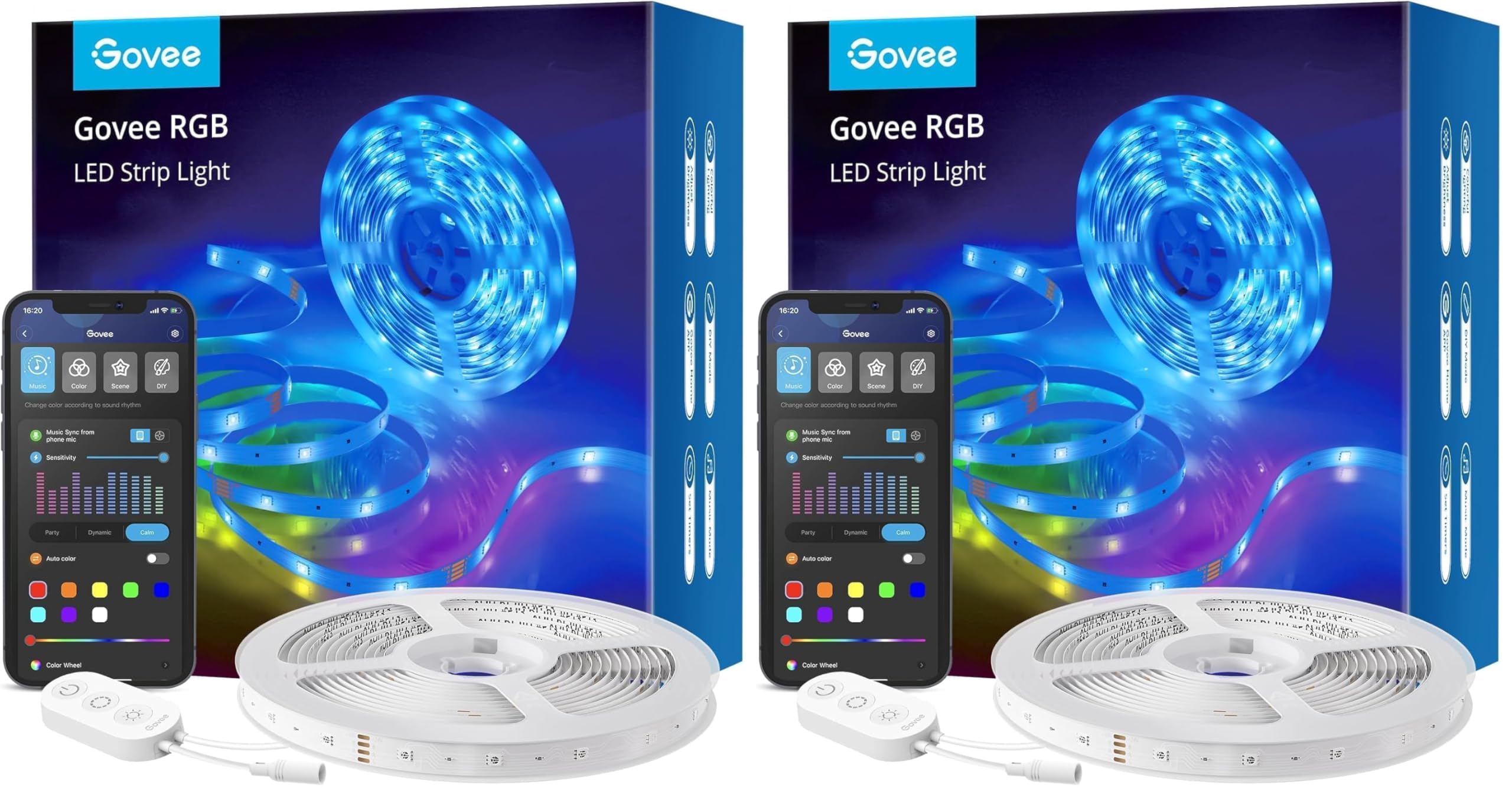 Govee Tiras LED 5m, Luces LED Habitacion WiFi Inteligente RGB Funciona con Alexa, Google Assistant y App, 64 Modo de Escena y Música para TV, Techo y Juego Electrónico (Paquete de 2)