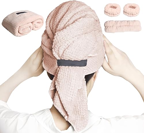S G SMILE GIRLS Juego de toalla grande de microfibra con diadema de spa y pulseras para lavar la cara, súper absorbente, toalla de secado de cabello