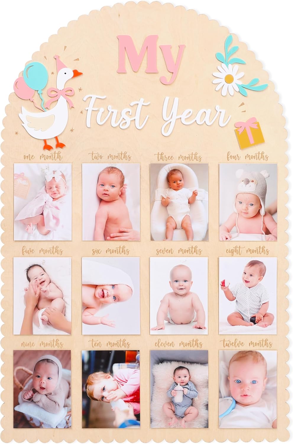 Silly Goose First Birthday Photo Board - One Year Of Vintage Goose Milestone Sign First Year Photo Display,Newborn 1 to 12 Months Photo Board,My 1rst Year Growing Up Keepsake,Milestone Photos Nursery Decorations