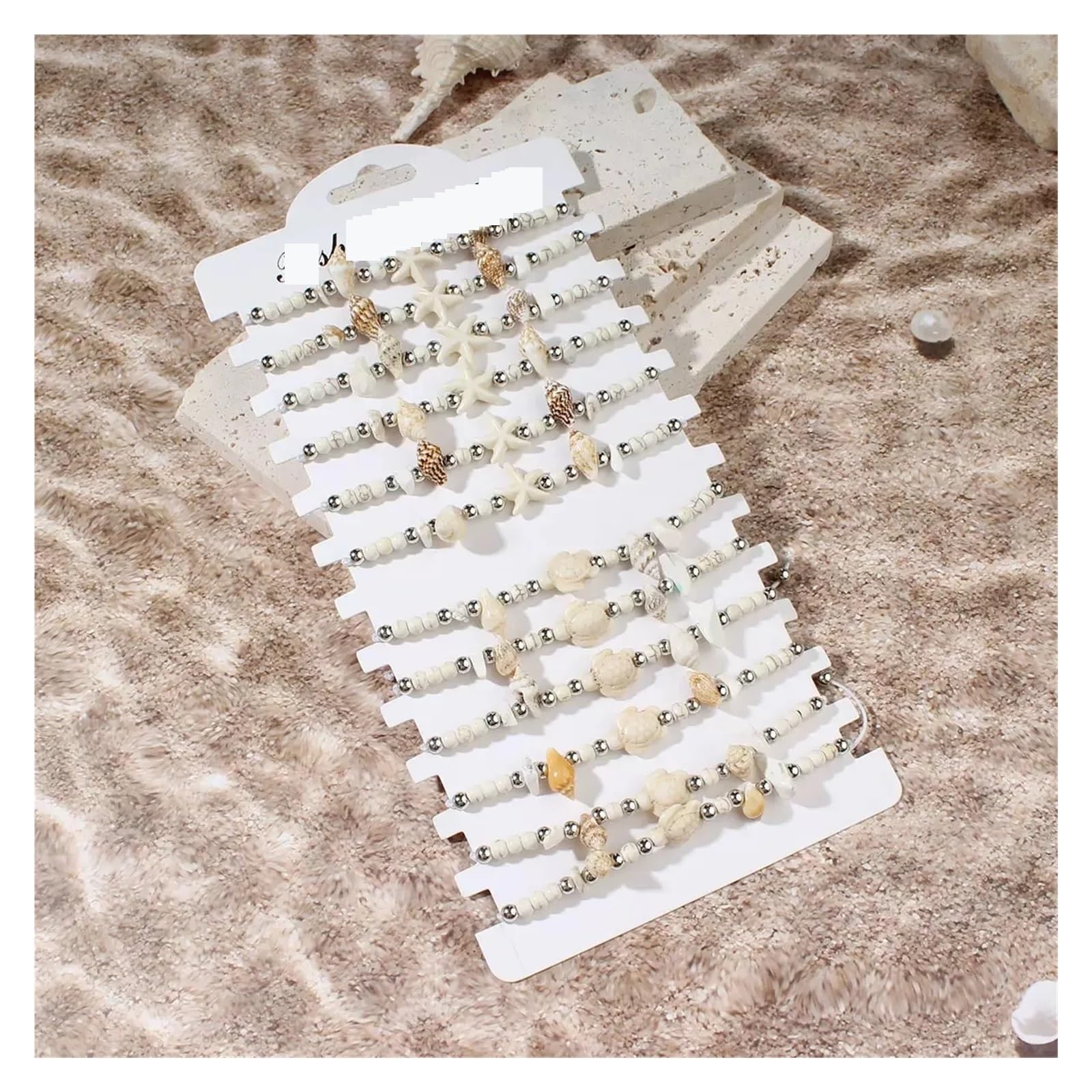 Pulseras de playa 12 Uds. Pulsera de cuentas concha tortuga marina turquesa blanca, traje pulsera la Amistad for hombres y mujeres playa verano