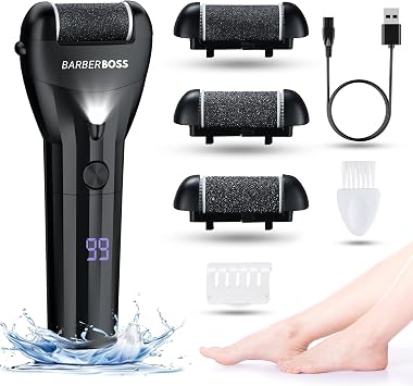 BarberBoss Electric Foot File Hard Skin Remover - Callus Remover, Foot Files for Hard Skin, Feet Hard Skin Remover Electric, Professional Pedicure Set for Feet QR-5081