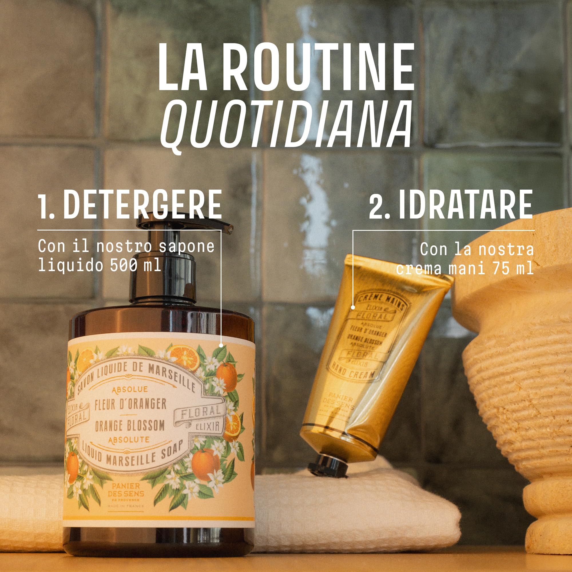 Panier des Sens Sapone Liquido Mani ai Fiori d'Arancio - Sapone di Marsiglia Liquido con Olio d'Oliva e di Cocco, 96% di Ingredienti Naturali Nutriente, Adatto Alla Pelle Sensibile - Sapone Mani 500ml
