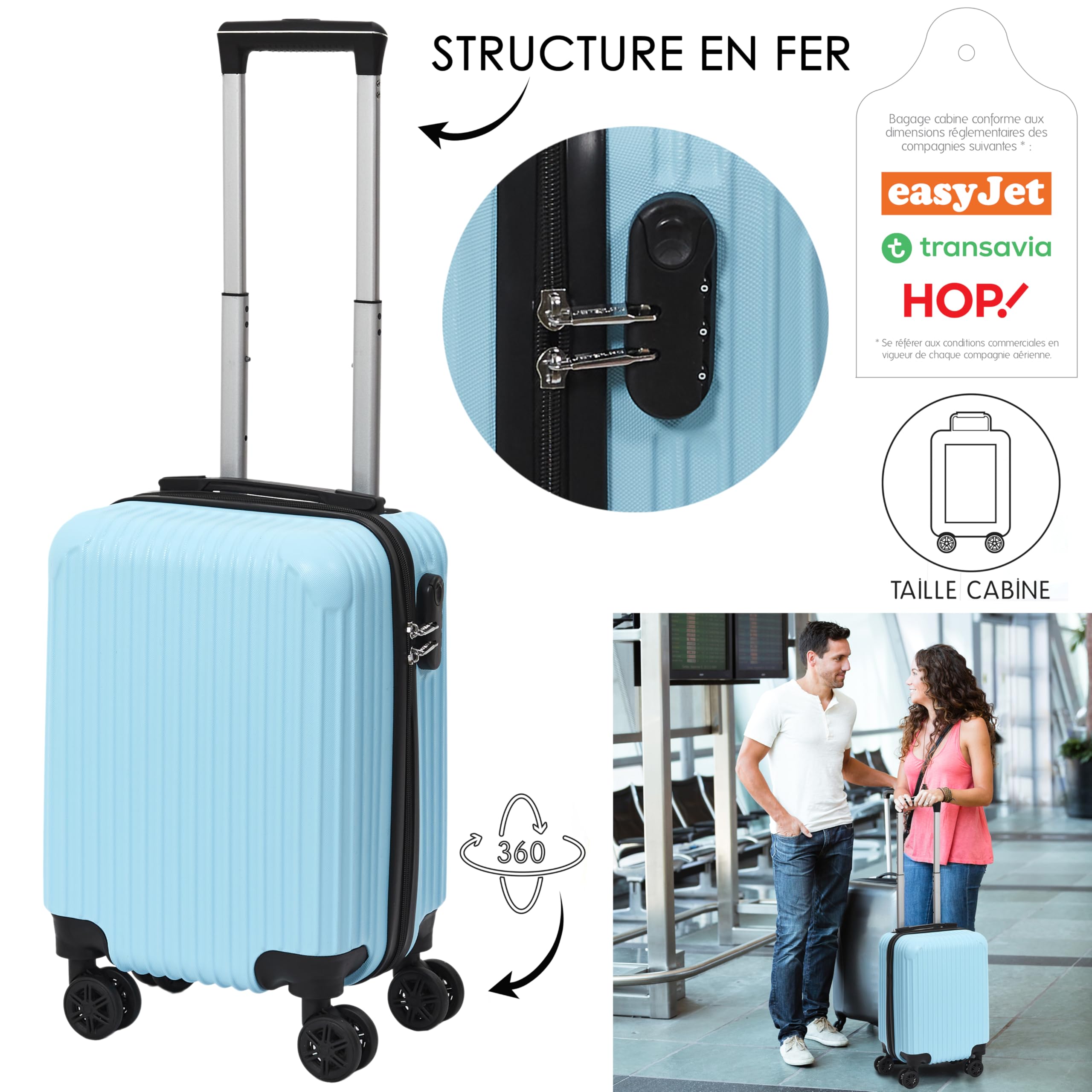 JET LAG, Set of 3 Rome Suitcases 36L 60L 86L, Elegant and Modern Design, Optimal Storage Capacity, Robust and Durability, Carrying Comfort, Blue