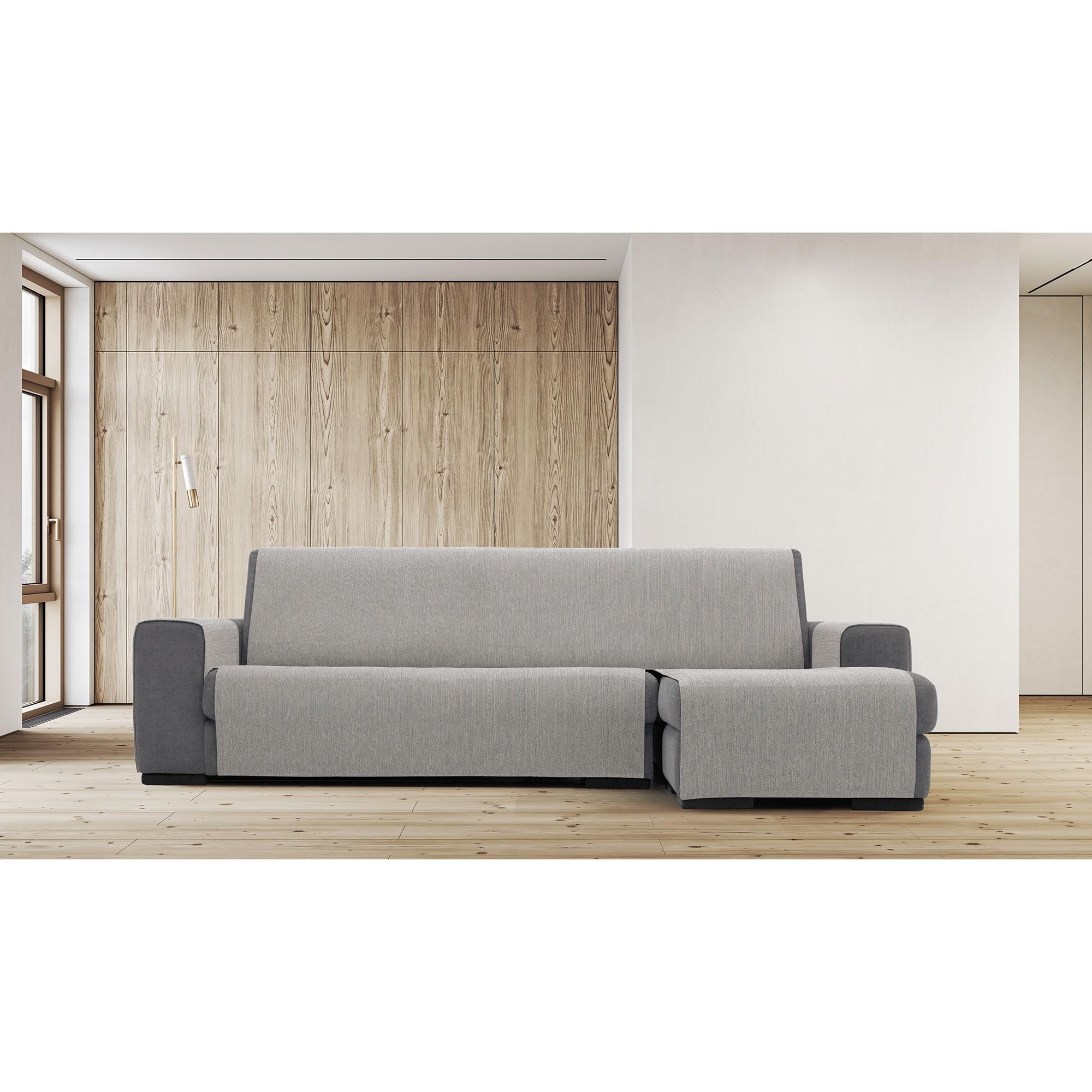 FAVERTI® Cubre Chaise Longue Brazo Derecho 240 (Visto de Frente) | Modelo DAIMUS | Súper Fresco y Resistente para Mascotas, Hecho en españa con Material Reciclado | Protector Chaise Gris Claro