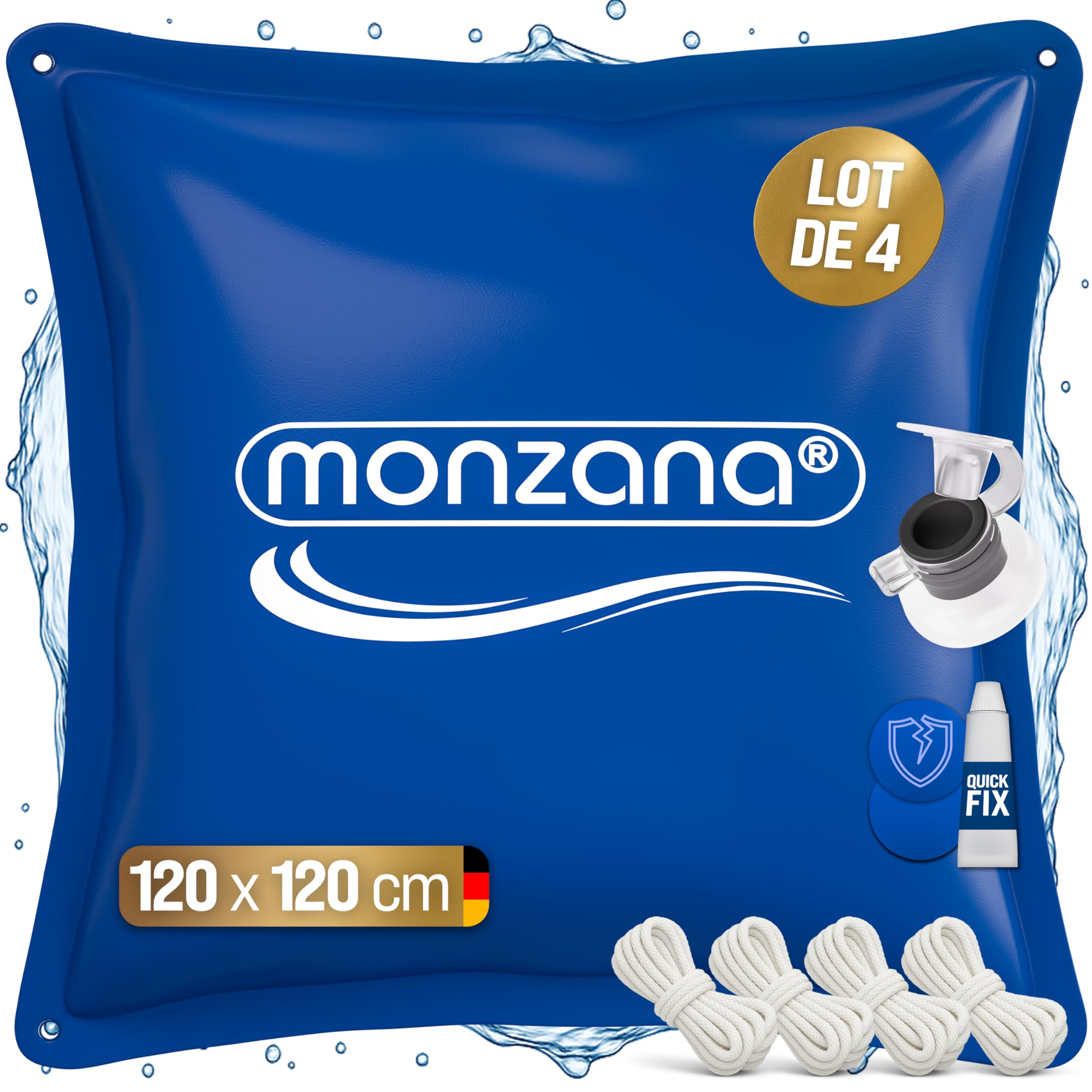 MONZANA® 4X Coussin de Piscine hivernage XL Corde PVC -20°C Double Couture 4 Oeillets Coussin Gonflable Oreiller Piscine Coussin Flottant Valve air