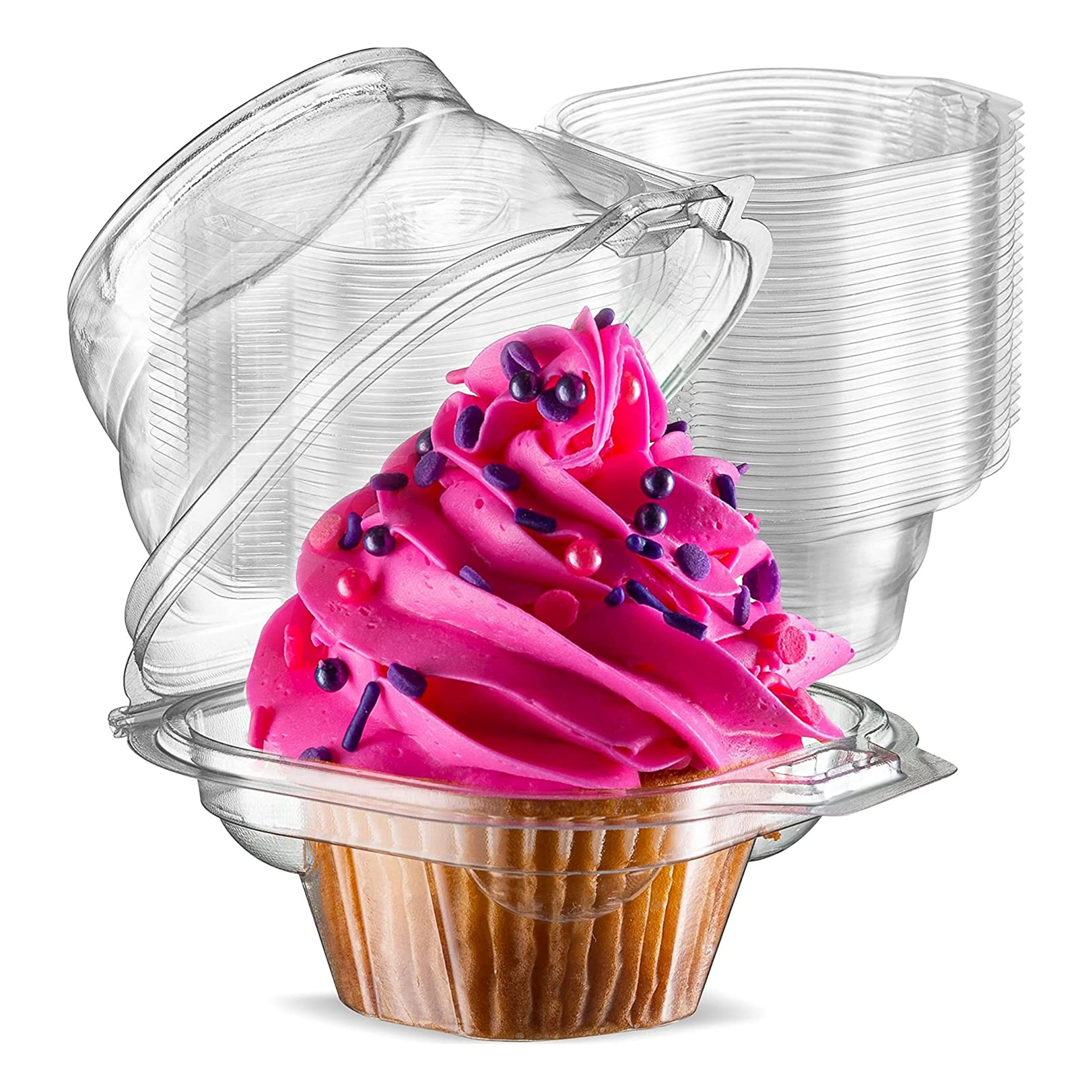 Lalene Clear 50X Cupcake Boxes Cupcake Containers - Cake Decoration Individual Cupcake Muffin Holders, Reusable Cake Boxes, Party Decoration Cake Cases Pods- Home And Bakery Baking Accessories