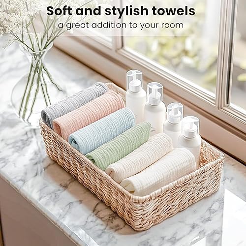 Miniatura 7 de Konssy Paquete de 6 paños de lavado suave para lavar la cara, toallas faciales de algodón para pieles sensibles, removedor de maquillaje facial,