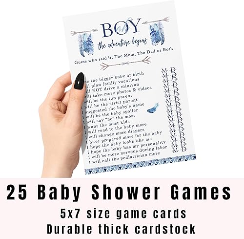 Miniatura 5 de Paper Clever Party Adventure Begins Mommy o Daddy - Juego de 25 tarjetas de actividades de Adivina quién, recuerdos rústicos, cartulina estampada