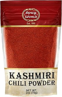 Spicy World Kashmiri Chili Powder 2 Ounce bag | All Natural Low Heat, Red Chili Powder - Red Pepper Powder