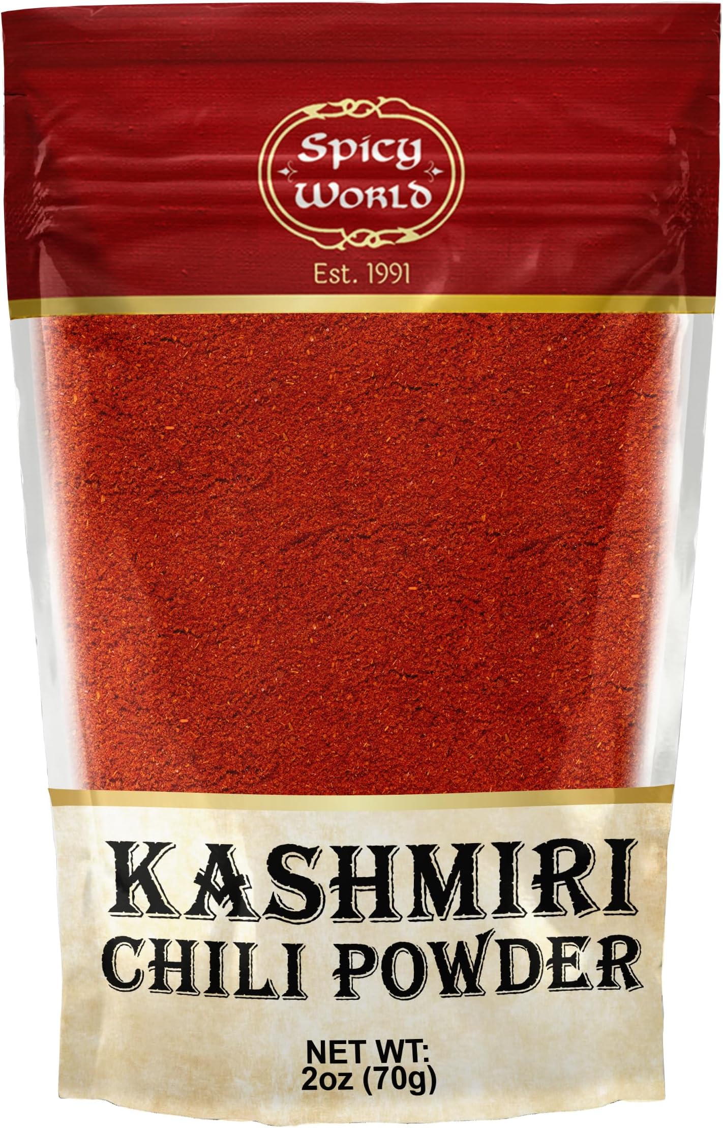 Spicy World Kashmiri Chili Powder 2 Ounce bag | All Natural Low Heat, Red Chili Powder - Red Pepper Powder