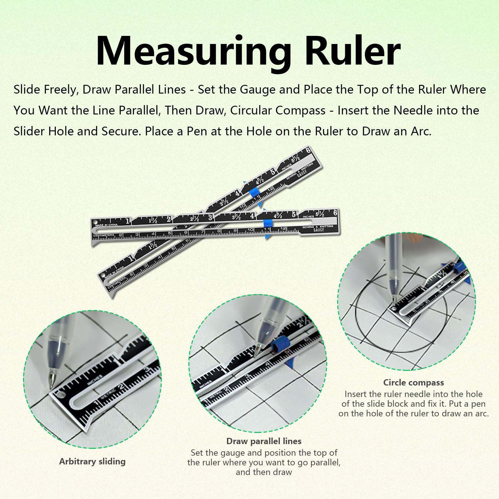 Sliding Guide With Ruler Snapklik.com : Sewing Rulers And Guides For Fabric 2 Pieces 5-in-1 ...
