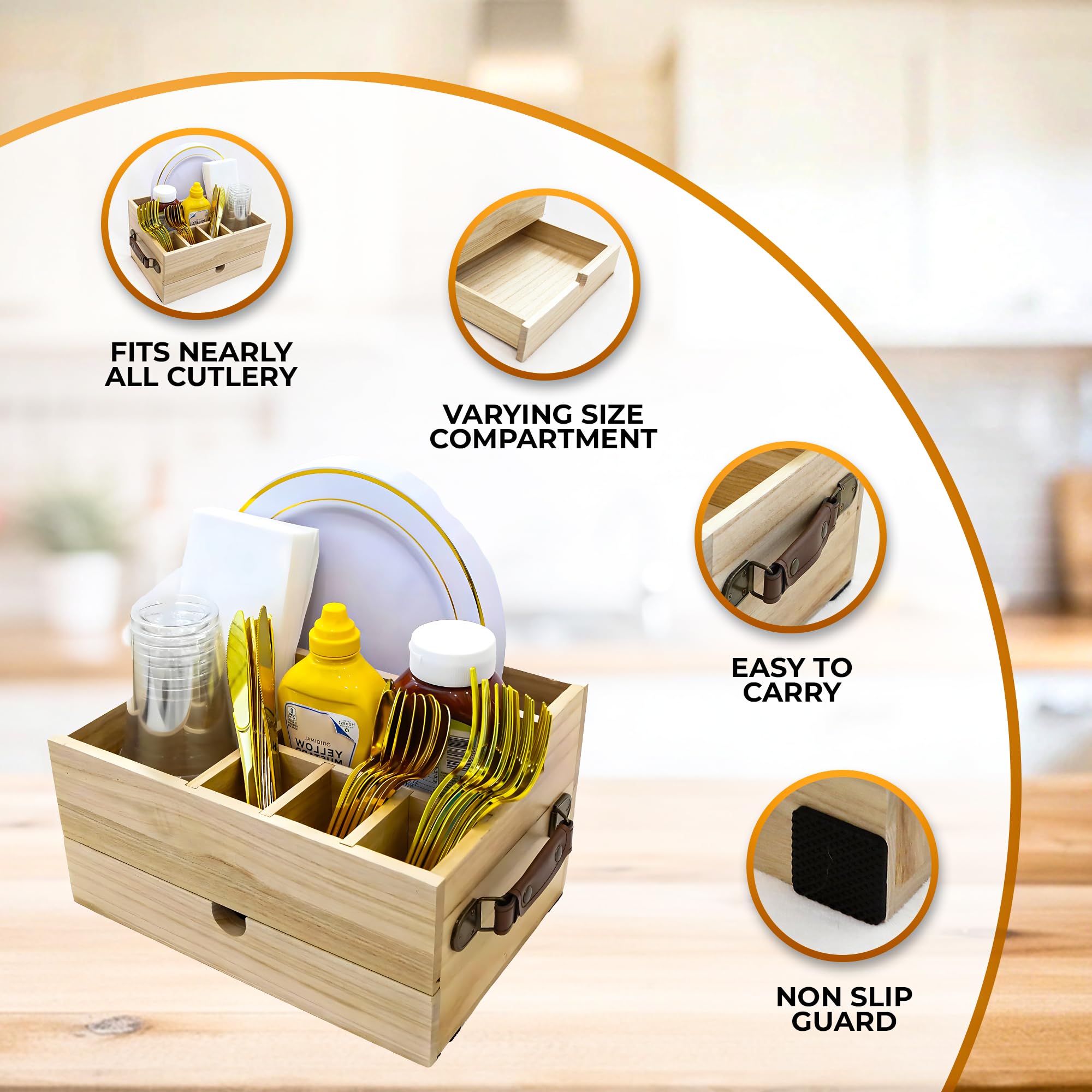 Founding Freedom Versatile Kitchen & Pantry Organizer: Paper Plate Holder, Silverware Caddy, Utensil Organizer, Cutlery Holder – Perfect for Hosting, Picnics, Camping, and Outdoor Party Essentials