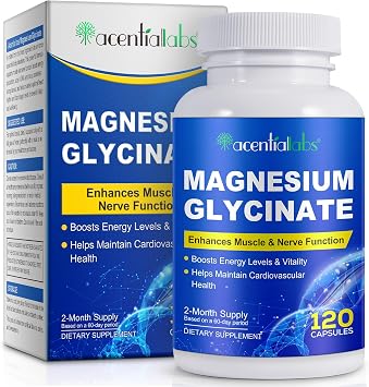 Pure Magnesium Glycinate, Magnesium Supplement, Magnesium Complex for Women Men 120 Capsules, Support Stress Relief, Health, Muscle, Nerve, Sleep.