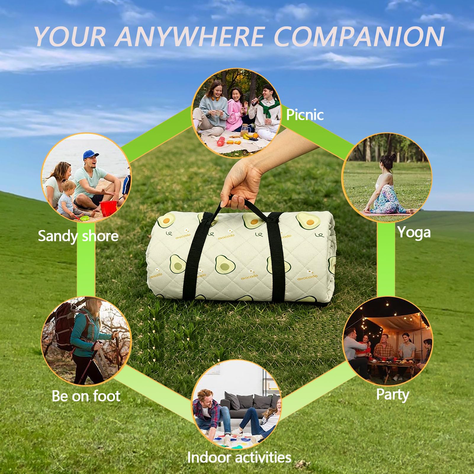 Telo Outdoor da Picnic Impermeabile Antipolvere Pieghevole Portatile con Maniglia per Camping Spiaggia Parco Giardino Viaggi Festival Picnic e Tempo Libero,Pandas,200×200cm
