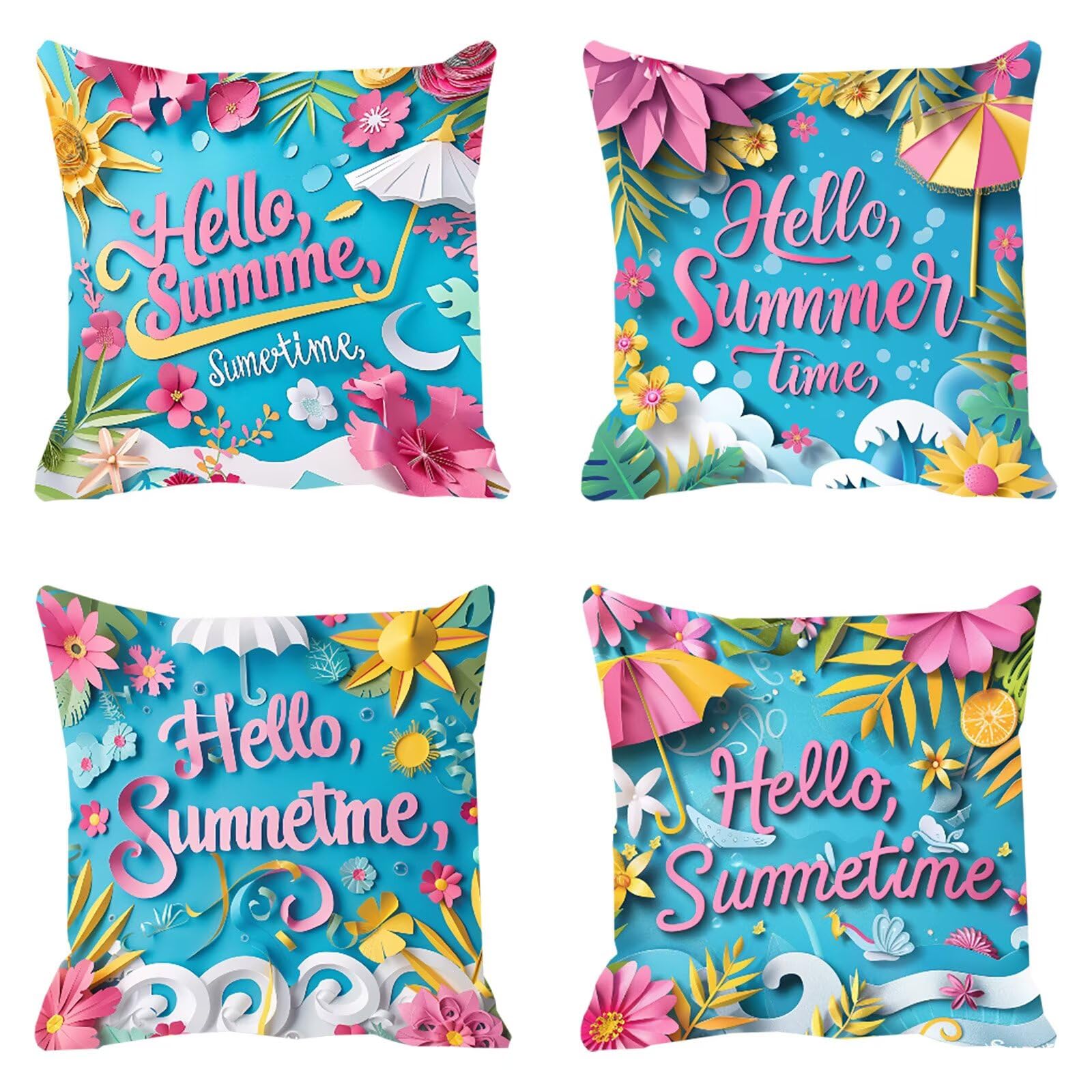 Housse de coussin 60x60cm bleu pour canapé et jardin | Déco imperméable fleur