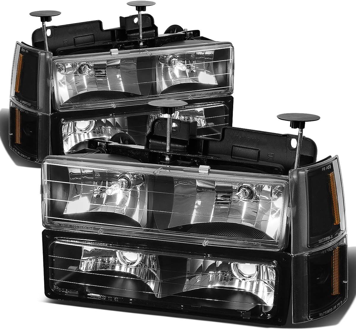 DNA MOTORING HL-OH-8P-C10-3G-BK-AM Black Amber Headlights Compatible with 94-99 Suburban / C1500 K1500 C K / 95-99 Yukon