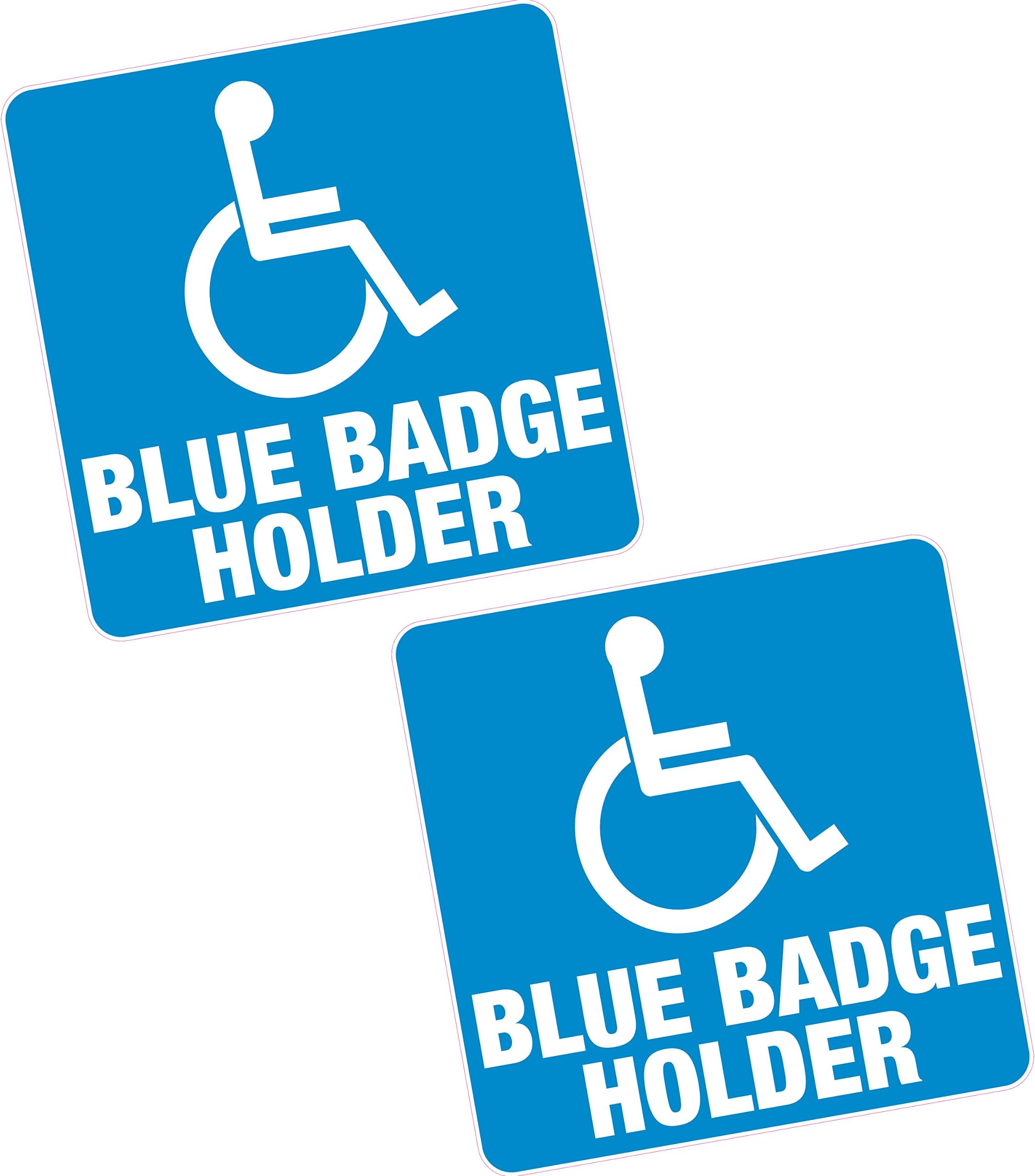 2 x Blue Badge Holder 4" 100mm Sq Vinyl Sticker Disabled Car Van Home Motability