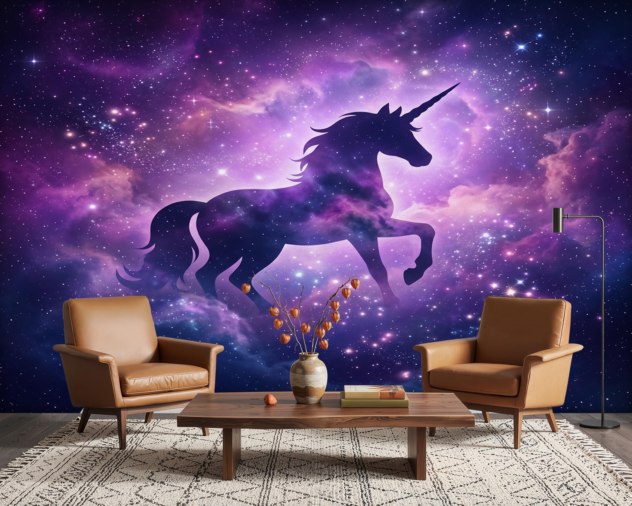 PaxGloz Magical Galaxy Unicorn Photo Wallpaper, Purple Starry Sky Fantasy Wall Mural for Girls Bedroom Kids Playroom Nursery Baby Girl Room, Non-Woven Decorative Wall Art 368x254 cm