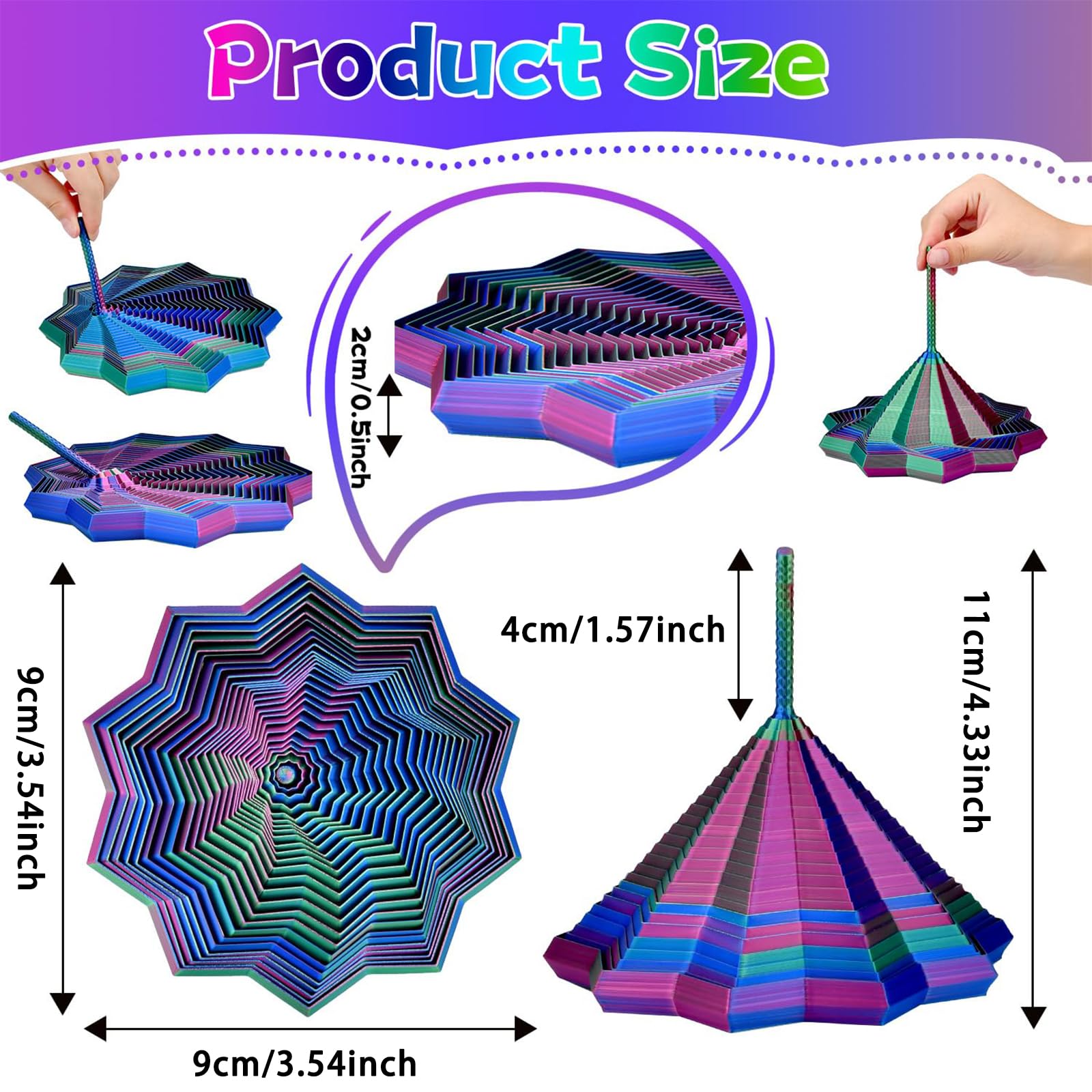 Fractal Sensory Fidget Star, 3D Printed Fidgets, 9 CM Expanded Sensory Fidget Star with Handle - Image 4