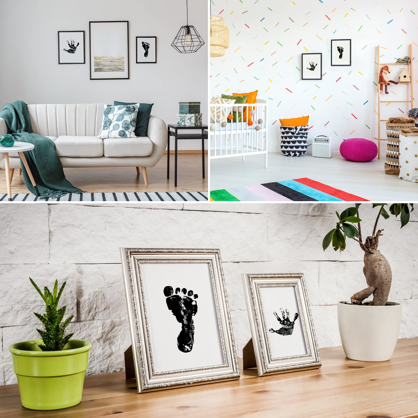 Zestaw 3 odcisków stóp i dłoni dla niemowląt, odcisk dłoni i stóp, zestaw dla dzieci w wieku 0-6 miesięcy, zestaw do stempli Clean Touch dla kota / psa / baby shower