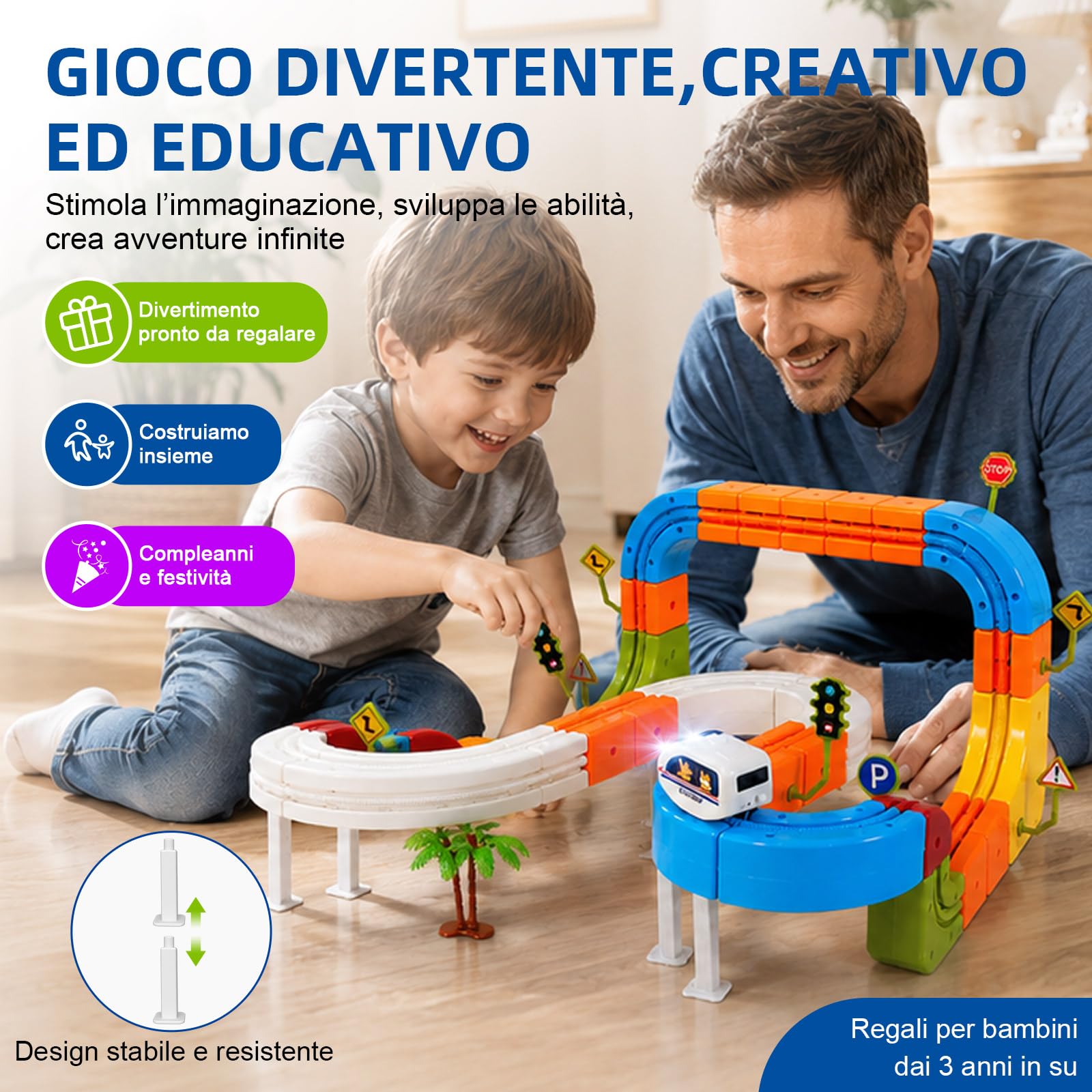 Pista ferroviaria elettrica a cubi da 145 pezzi, set trenino 3D antigravità, gioco fai da te per costruire percorsi, giocattolo educativo STEM e idea regalo creativa per bambini da 3 a 8 anni