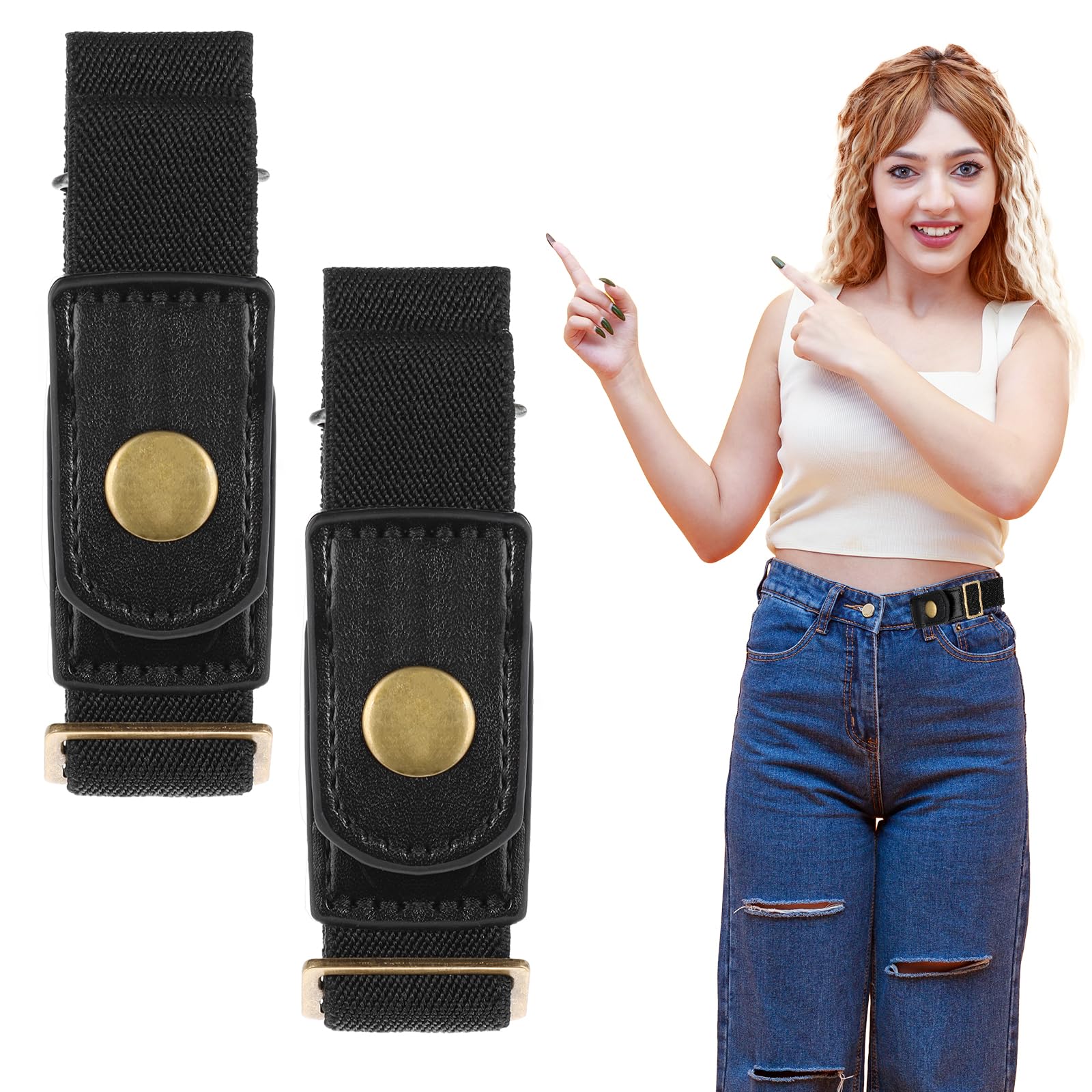 Photo 1 of JJUNW 2 Pack No Buckle Belt Men Women, Invisible Adjustable Buckless Belts Side Belts No Buckle for Women, No Buckle Belts for Men, Stretch Belt Loops for Pants Jeans