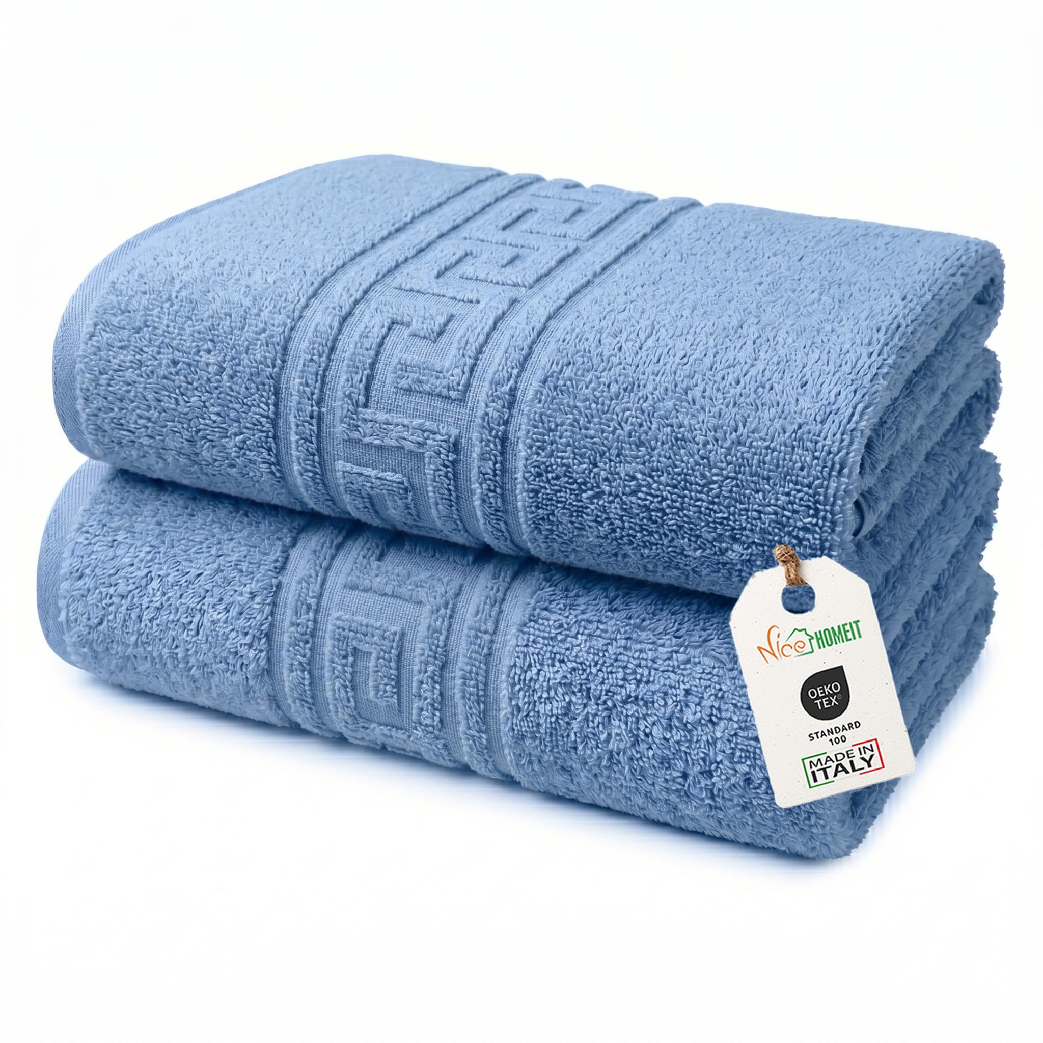 nice homeit Lot de 2 Grandes Serviettes de Bain 100 x 150 cm – Extra Large Serviette de Bain en 100% Coton Fil à Anneau – Extra Doux et Absorbant. Fabriqué en Italie – Bleu