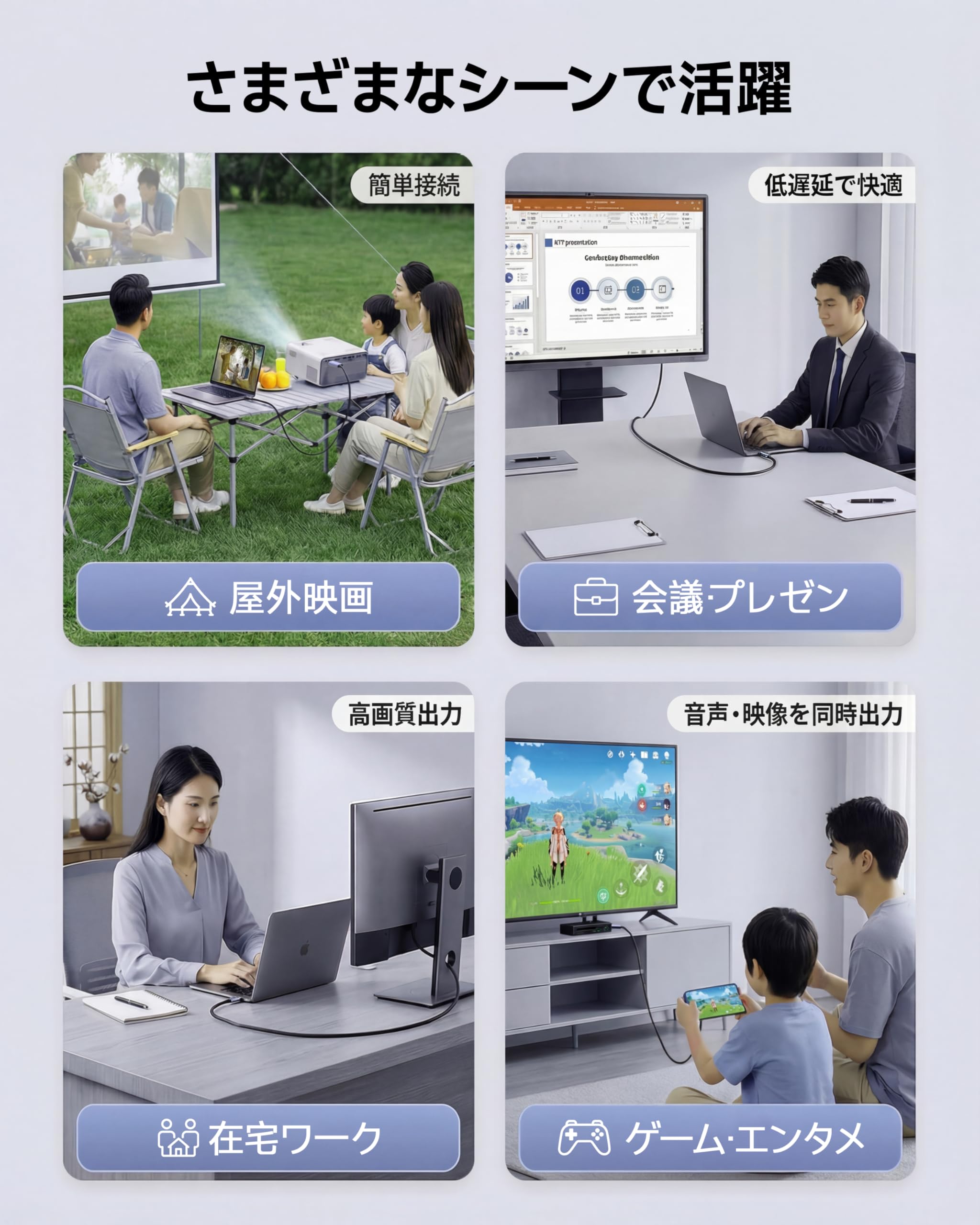 HDMI Type-C to HDMI ケーブル 1.8m【4K 対応 HDR対応/DP Altモード対応機種のみ使用可能】USB CタイプC HDMI変換ケーブル スマホとテレビをつなぐケーブル iPhone 17 Pro Max 17 Pro 17/16/15/MacBook/iPad/スマホType c 3.1接口/ノートPC対応 ゲーム/会議/プレゼン用 高耐久 プラグアンドプレイ - 5