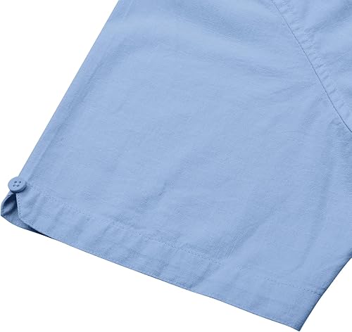 Miniatura 4 de Camisas de manga corta con botones de lino para hombre, camisas casuales de verano de algodón con cuello abierto para la playa