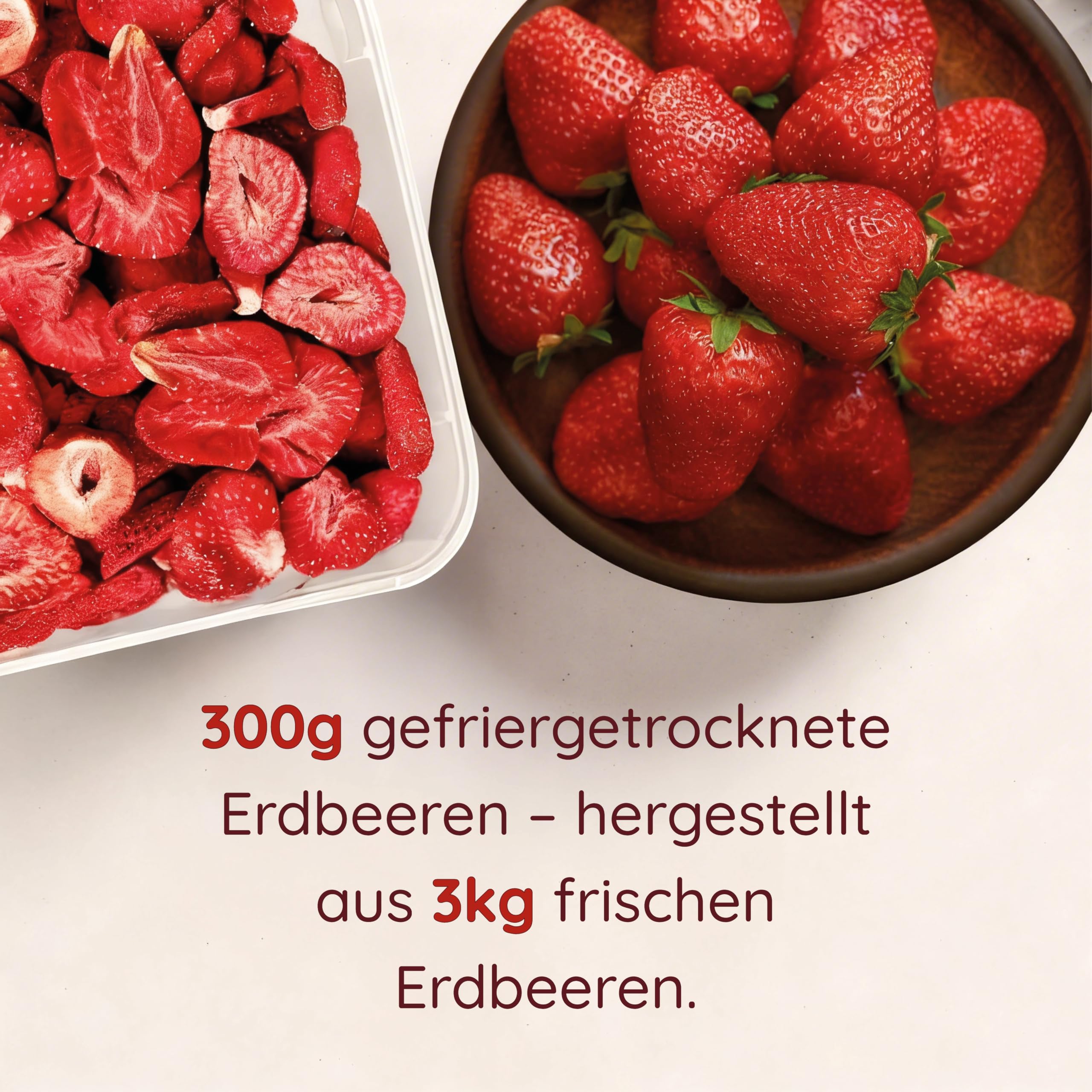 Gefriergetrocknete Erdbeeren 300g – 100% Frucht, ohne Zuckerzusatz – knusprige Erdbeerchips in SCHEIBEN – ideal für Müsli, Smoothie & Backen. Meerbach & Rose – Premium Qualität aus Deutschland.