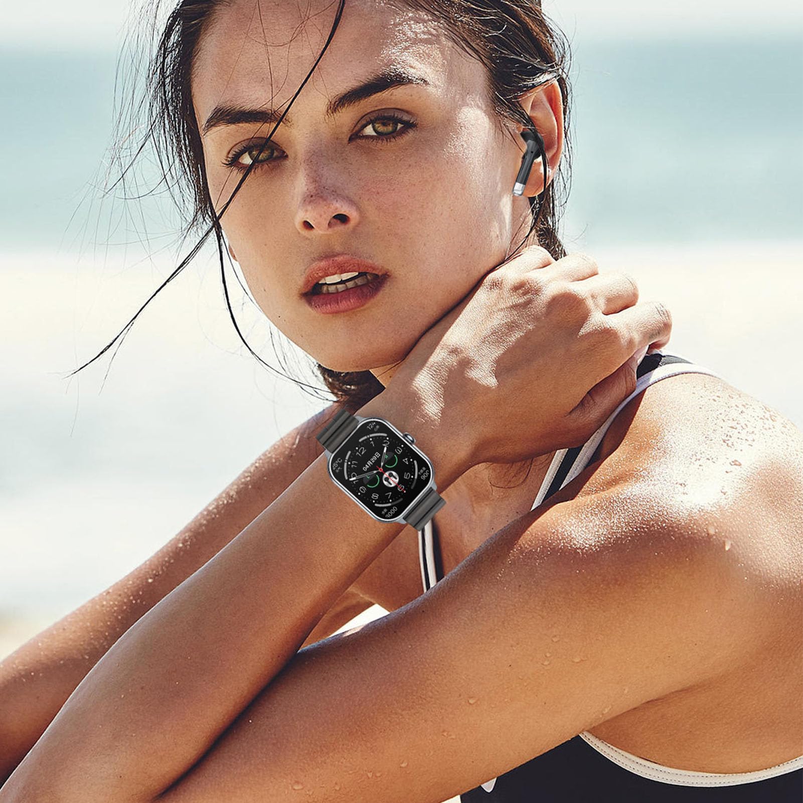 Cryfokt 2,01-Zoll-TFT-Smartwatch mit Ohrhörern 2 in 1, NFC-Smart-Sportuhr, Kabelloser Bluetooth-Kopfhörer-Fitness-Tracker, mit Kamerafernsteuerung, für Smartphones mit 7.0 und (Silber mit