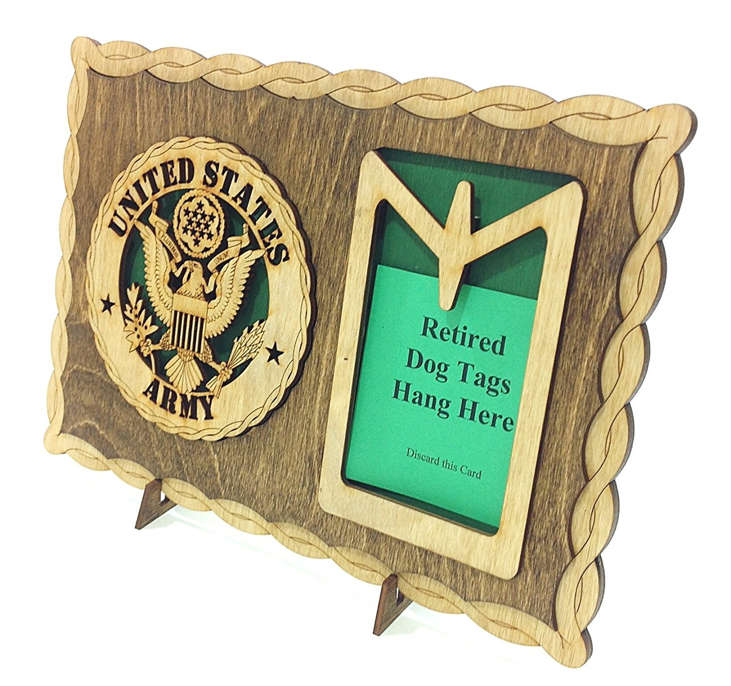 Armed Forces Army Custom Laser Crafted Three Dimensional Wooden Dog Tag Holder Plaque