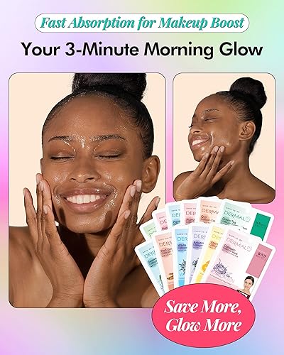 Miniatura 3 de DERMAL Paquete combinado de 26 mascarillas coreanas con esencia de colágeno (rojo y verde)  Mascarilla facial hidratante y calmante con pantenol