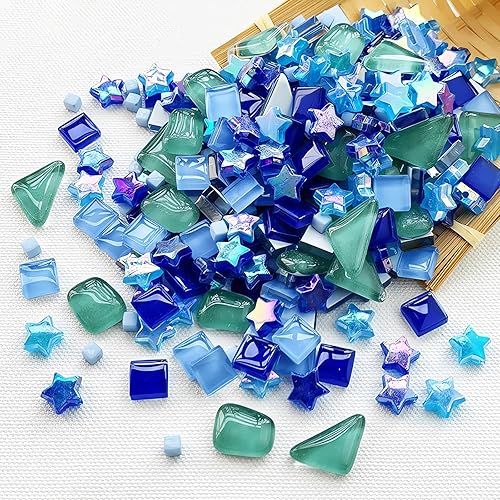MY.XWFD Pentagramas de 350 piezas6.35 oz, azulejos de mosaico cuadrados de colores mixtos de la serie de cristales, azulejos de mosaico de vidrio