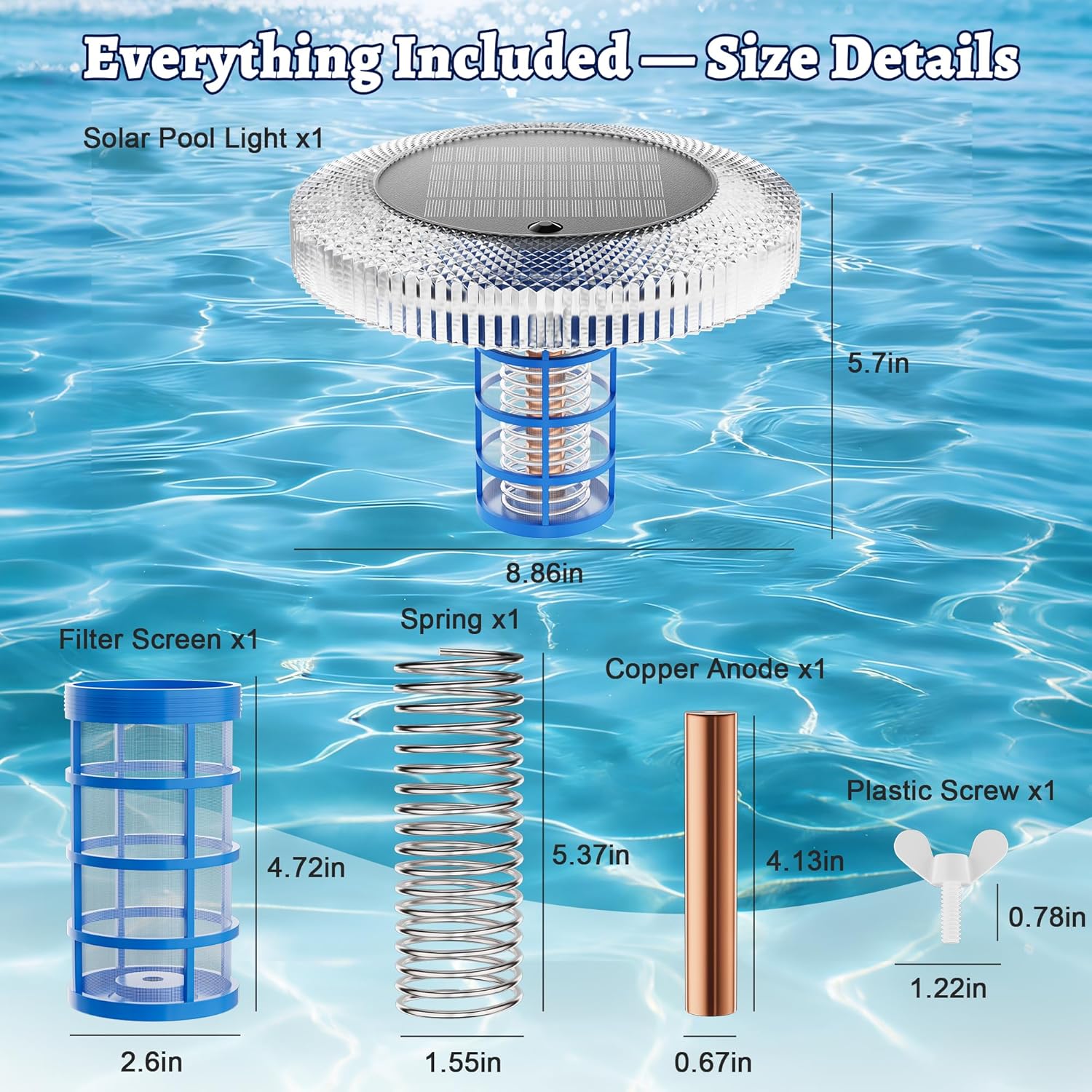 Solar Pool Ionizer Floating Lights: Copper Ionizer with LED Solar Powered Outdoor Waterproof Lighting RGB Color Changing Light with Remote Control for Above Ground Inground Swimming Pool Party Spa