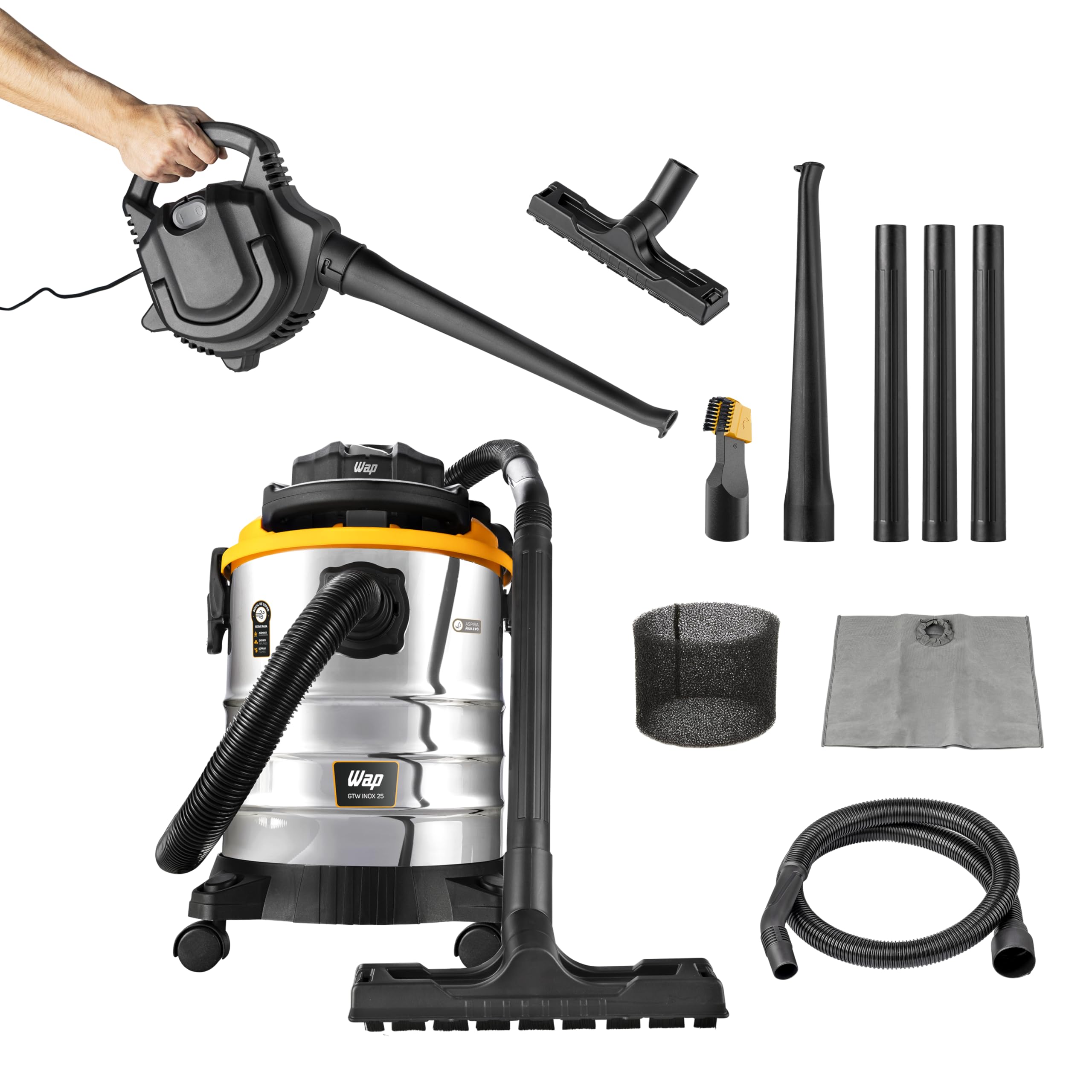 WAP Aspirador de Pó e Água Barril GTW INOX 25, Compacto, 25 Litros
