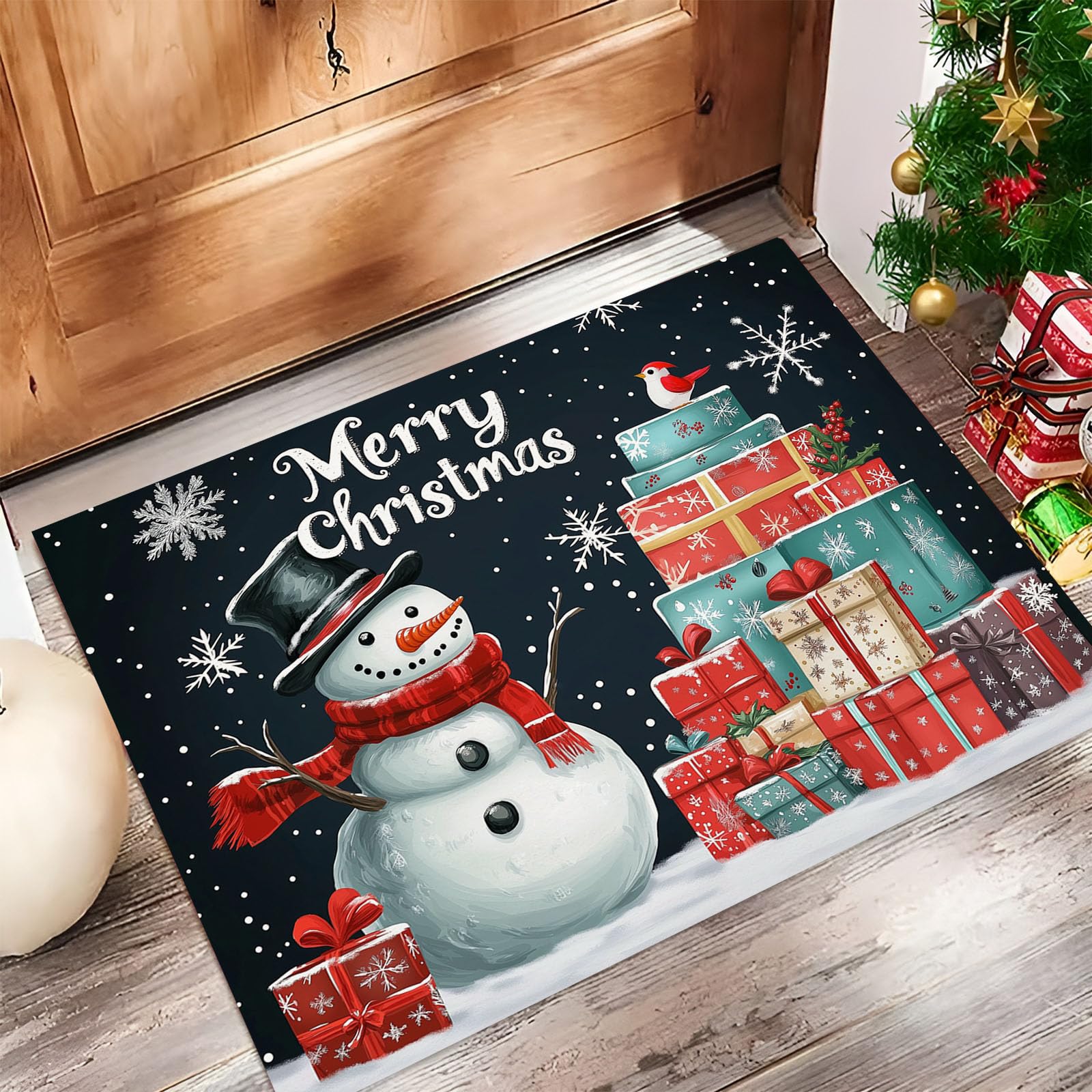 Tapis de sol absorbant antidérapant Noël 50x80cm lavable et fin pour couloir