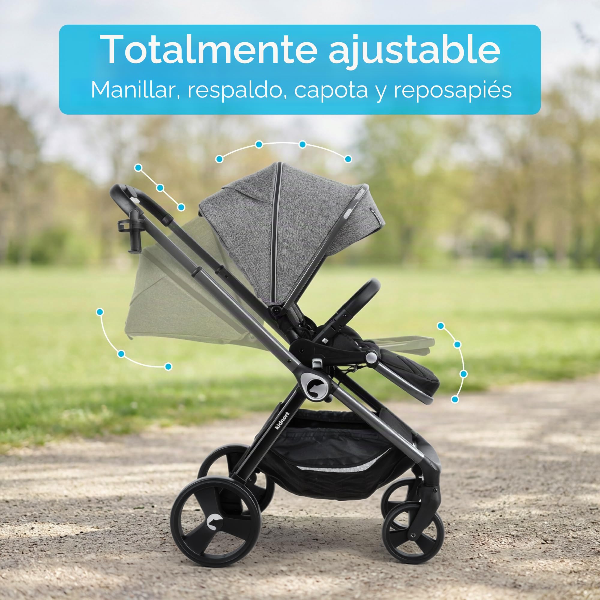 Silla de paseo ajustable hasta 22 kg, color gris