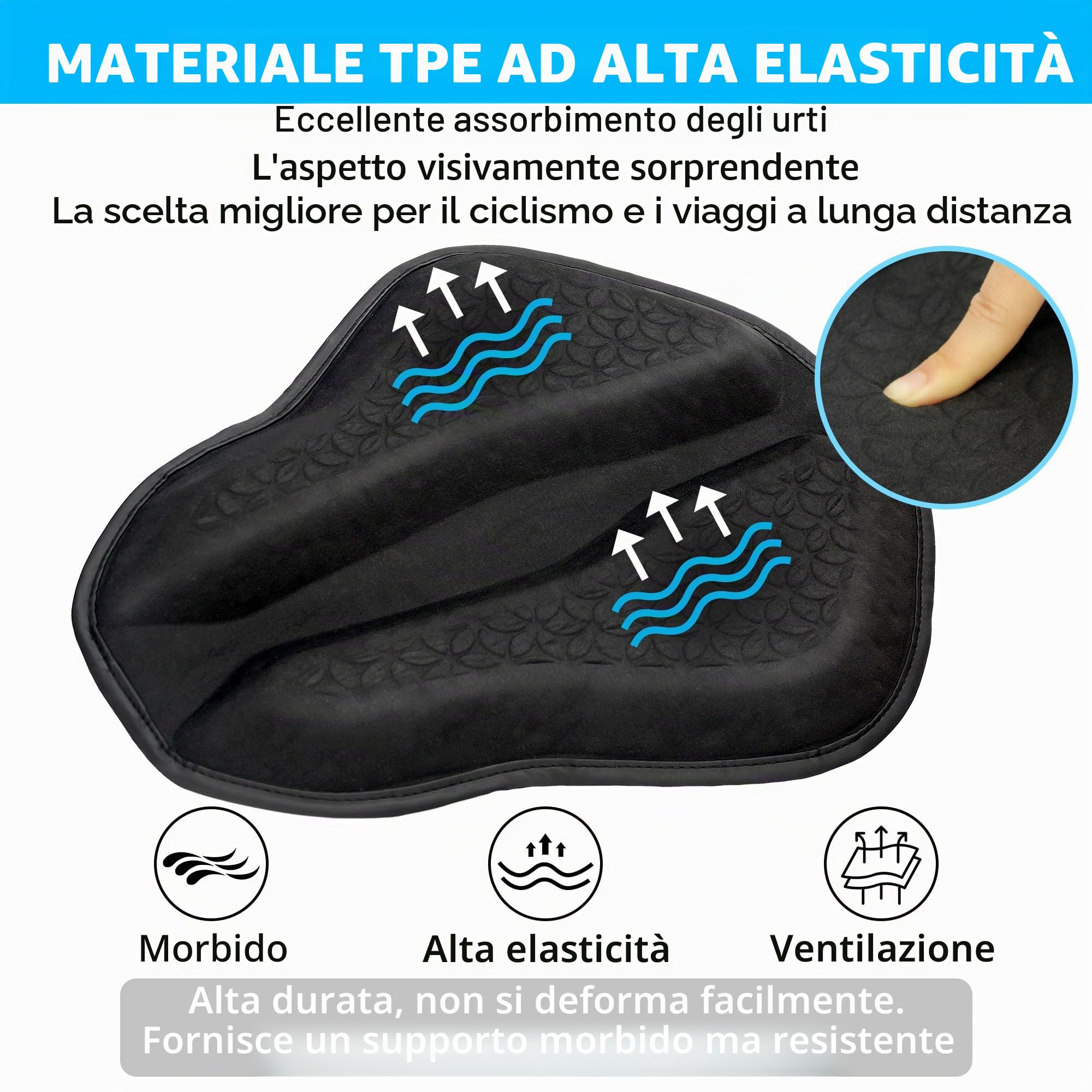 Cuscino per moto in gel per moto universale migliorato fessure di ventilazione 3D struttura a nido d'ape, traspirante e assorbimento degli urti, morbido e confortevole per lunghi viaggi