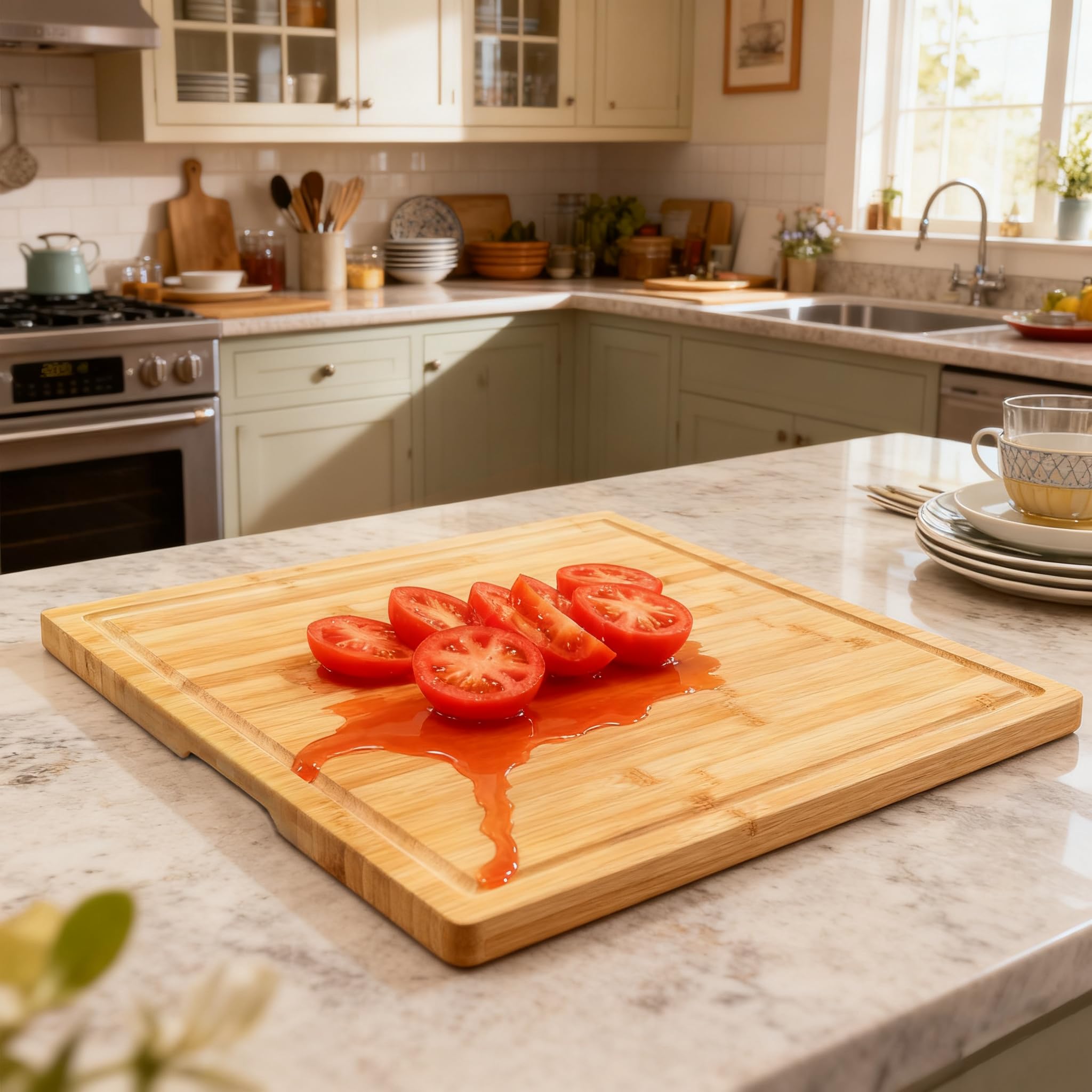 Utoplike Extra XL großes Schneidebrett, Bambus-Schneidebretter für Küche | Big Butcher Block Schneidebrett 50.7 x 50.7 x 2.5 cm mit Saftrillen