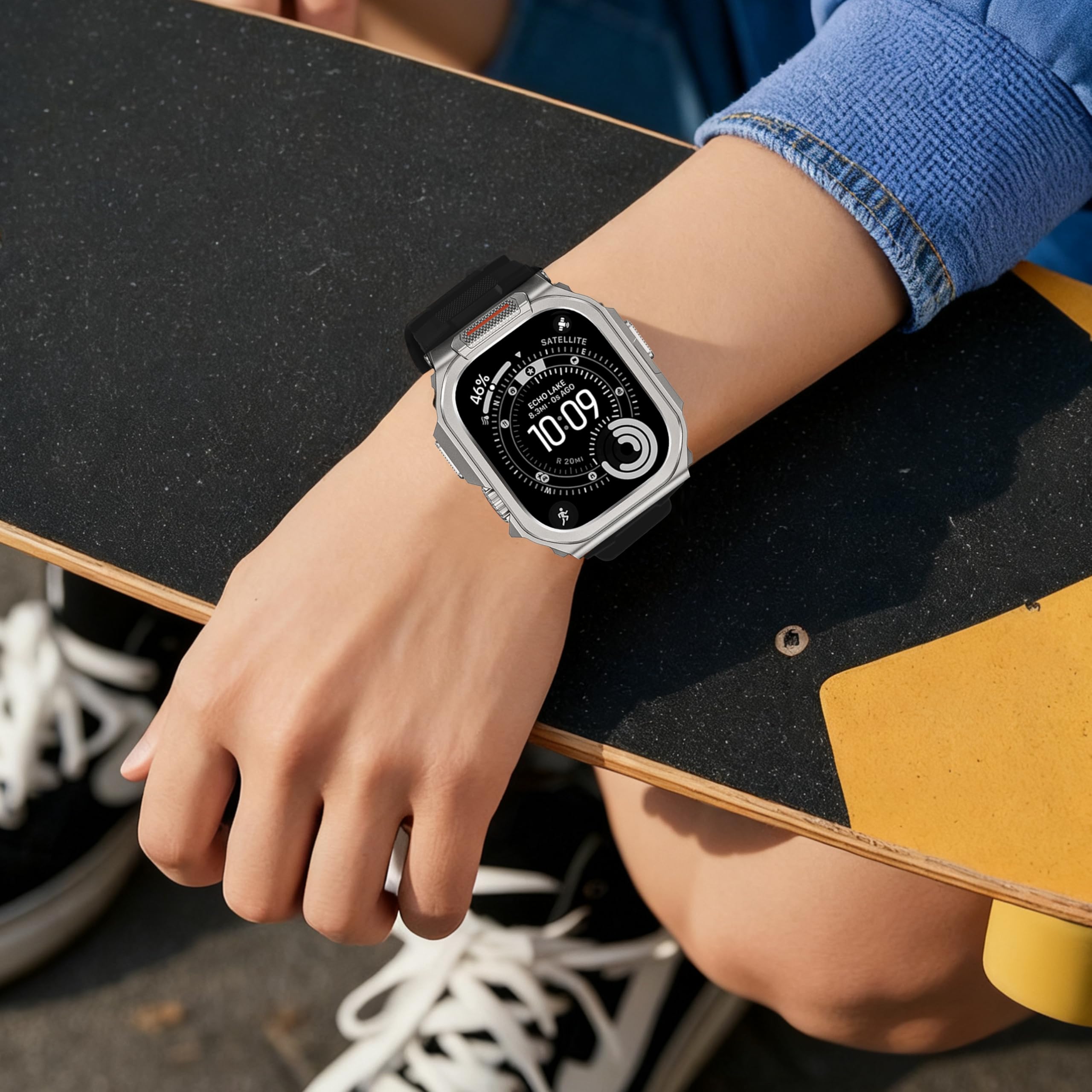 Coque de protection en métal compatible avec Apple Watch Ultra 3/2/1 49 mm - Design intégré avec bracelet sport en silicone - Boîtier de protection robuste résistant aux chocs - Pour iWatch