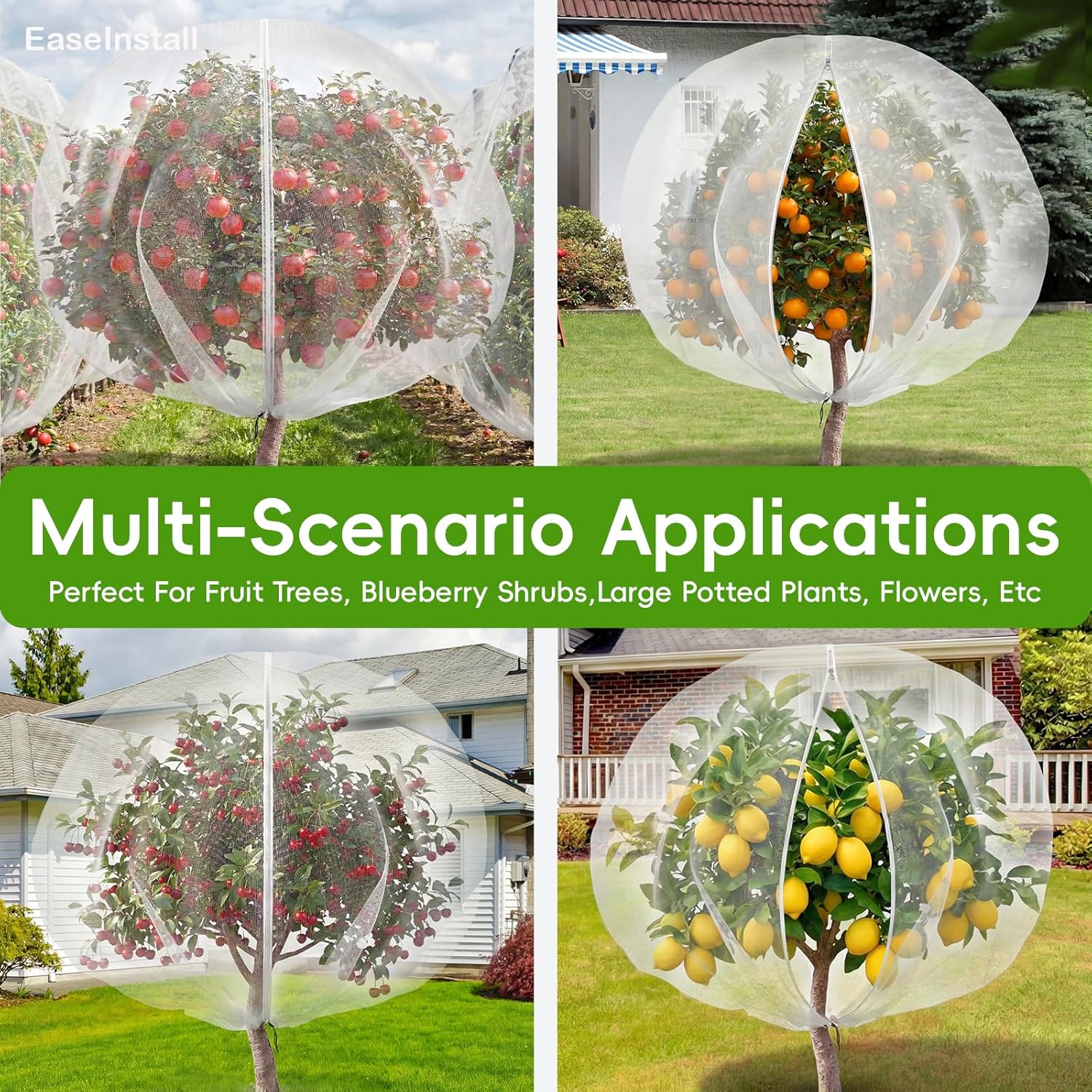 10'*14' Large Fruit Tree Netting for Squirrels and Birds with Drawstring, Insect Bird Netting Pest Barrier for Garden Protection (White, 2pc)