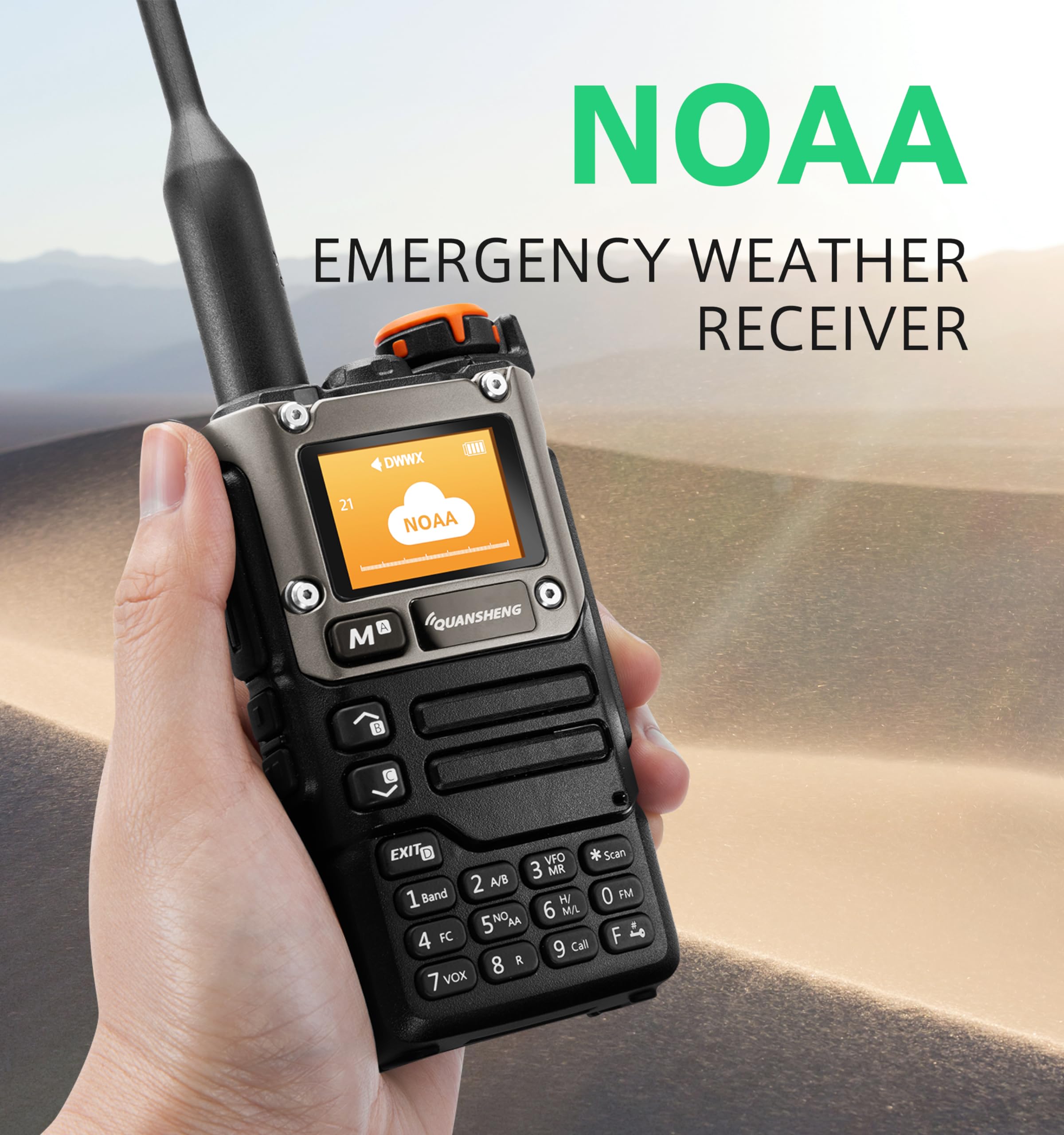 Quansheng UV-K5(8) Radio bidireccional portátil VHF UHF UHF FM NOAA UV-K6 Naranja para Exteriores/almacenaje y logística/navegación/producción Industrial (Negro, con Soporte para Radio)