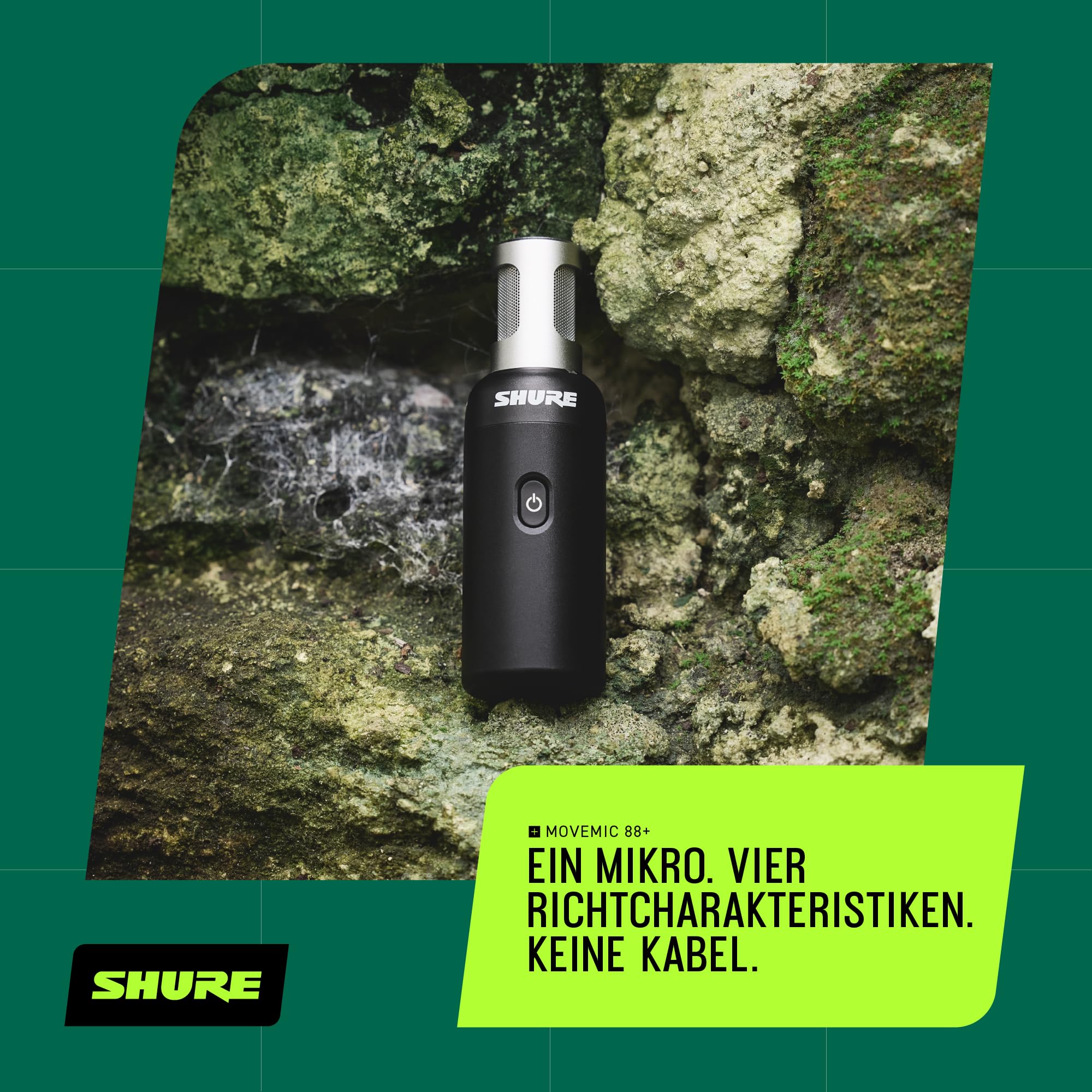 Shure MoveMic 88+ Drahtloses Mikrofon - Professioneller Audio-Recorder für Film-/Feld-Aufnahmen und Interviews, Stereo-Mikro 4 Richtcharakteristiken | Kompatibel mit iOS/Android über Motiv App
