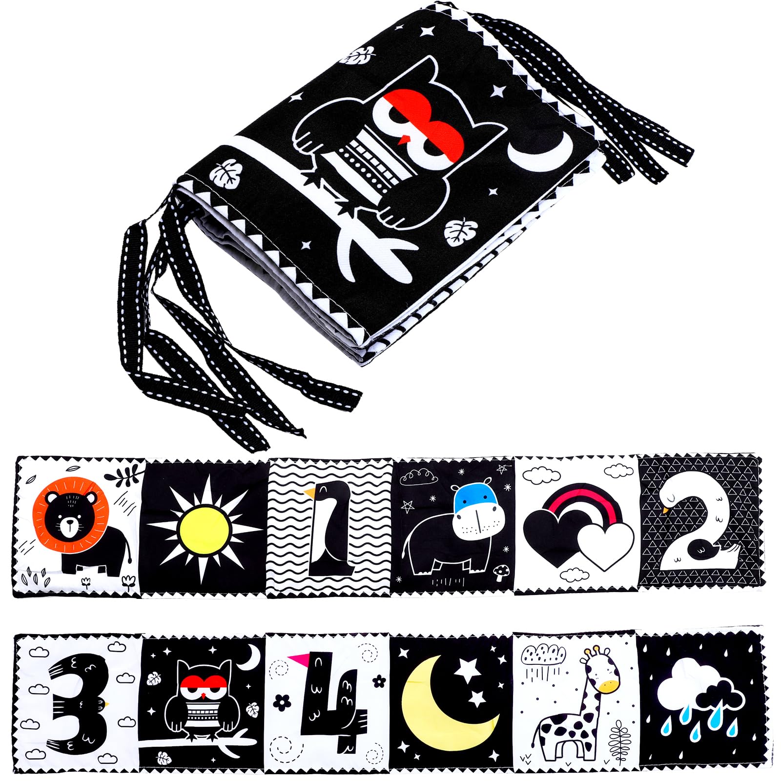 Clundoo Libros Blandos para Bebé, Libros de Tela Suave para Bebés y Niños con Números y Animales, Libros de Tela en Blanco y Negro, Juguetes de Aprendizaje Cognitivo, Regalos para Bebés